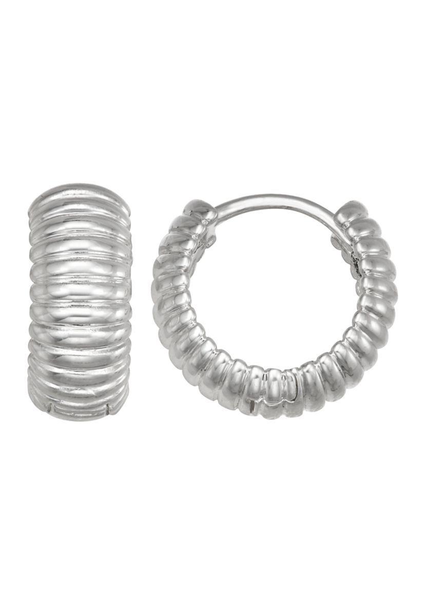 Silver Tone 16 Millimeter Texture Huggie Earrings