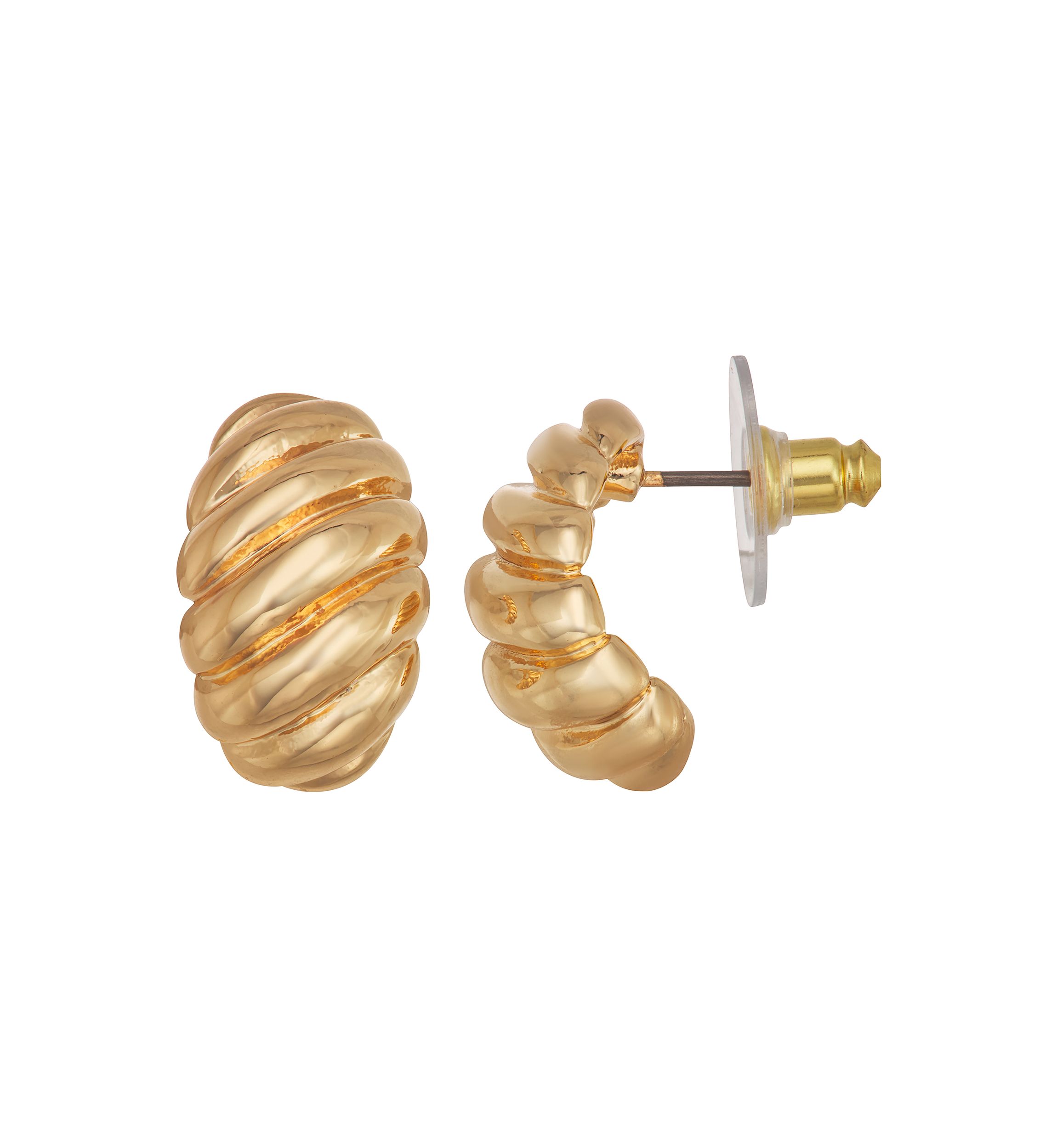 Gold Tone 18 Millimeter Domed C Hoop Earrings