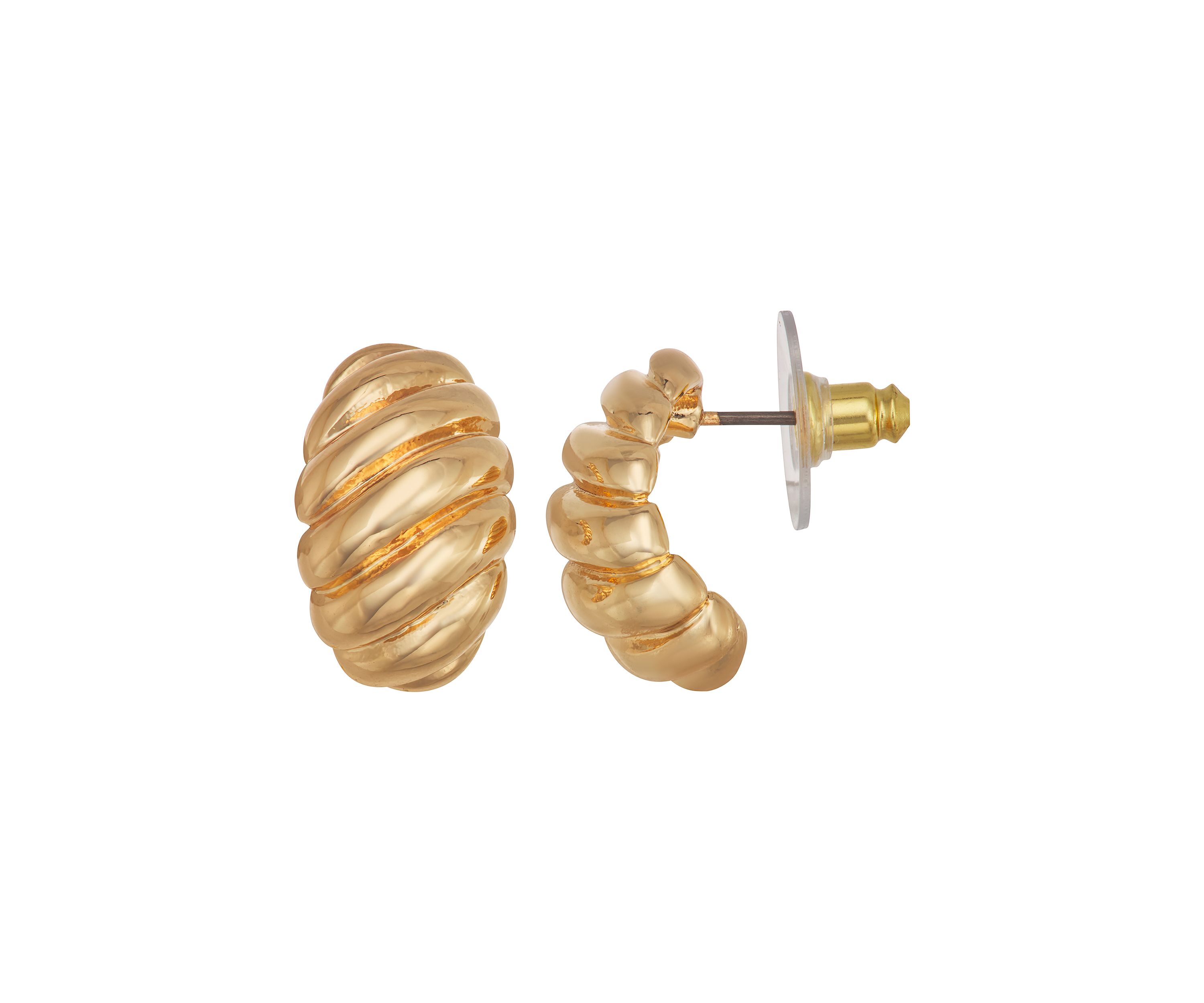 Gold Tone 18 Millimeter Domed C Hoop Earrings
