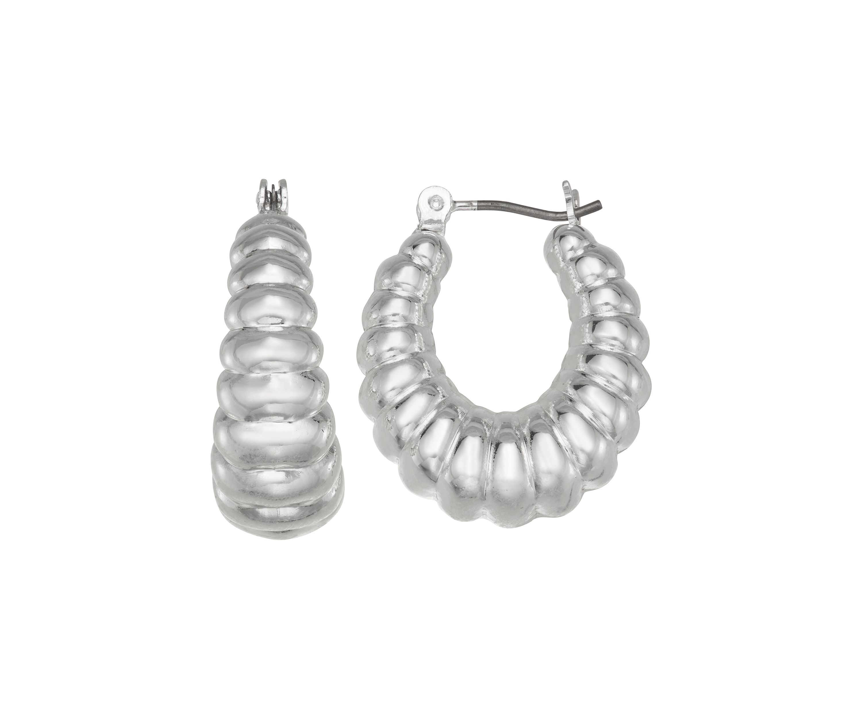 Silver Tone 25 Millimeter Puffy Rigged Hoop Earrings