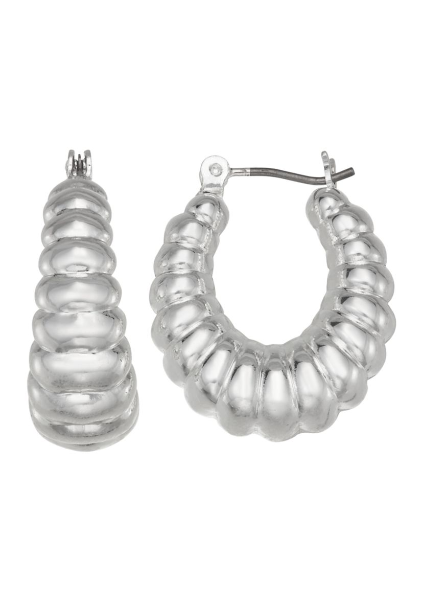 Silver Tone 25 Millimeter Puffy Rigged Hoop Earrings