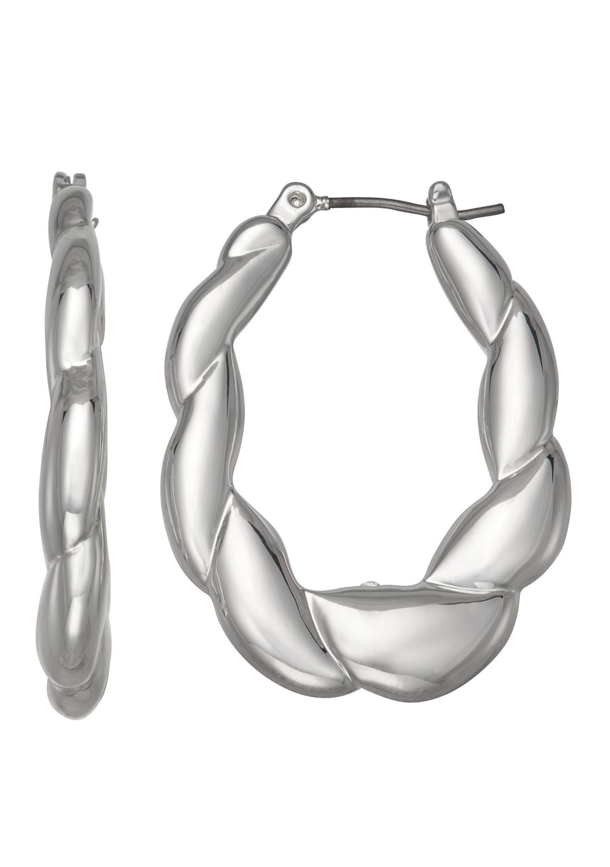 Silver Tone 33mm Puffy Oval Hoop Earrings