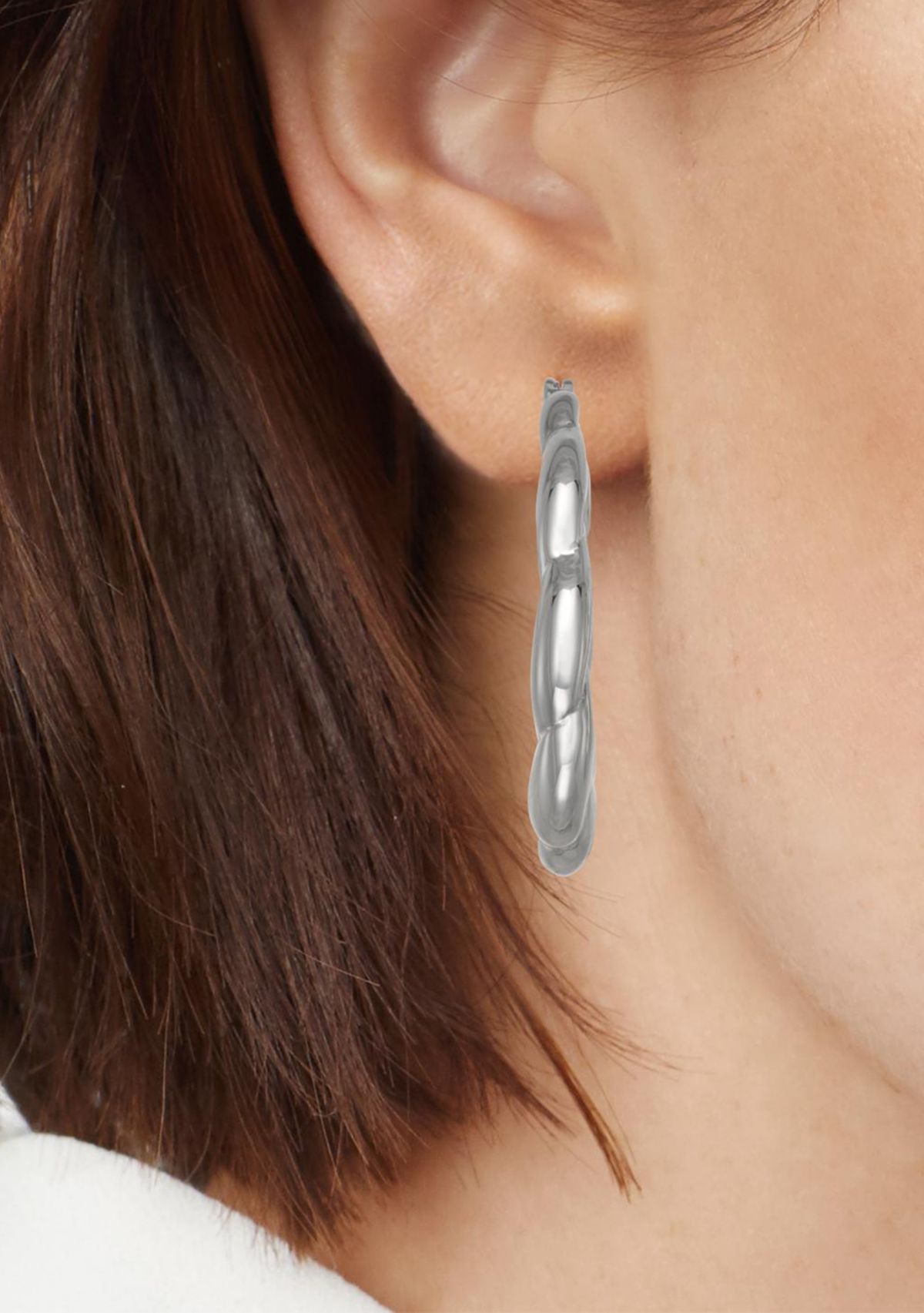 Silver Tone 33mm Puffy Oval Hoop Earrings