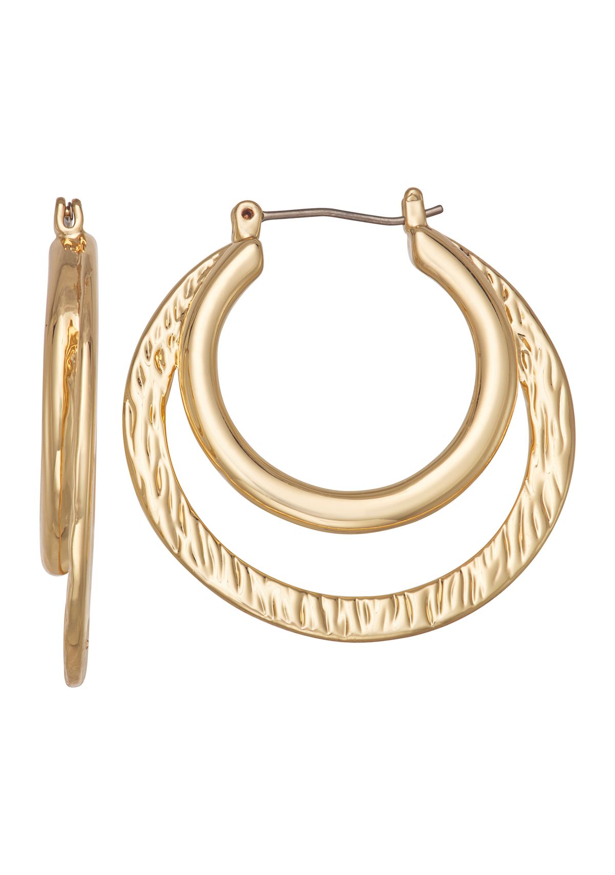 Gold Tone 36 Millimeter Texture Double Hoop Earrings