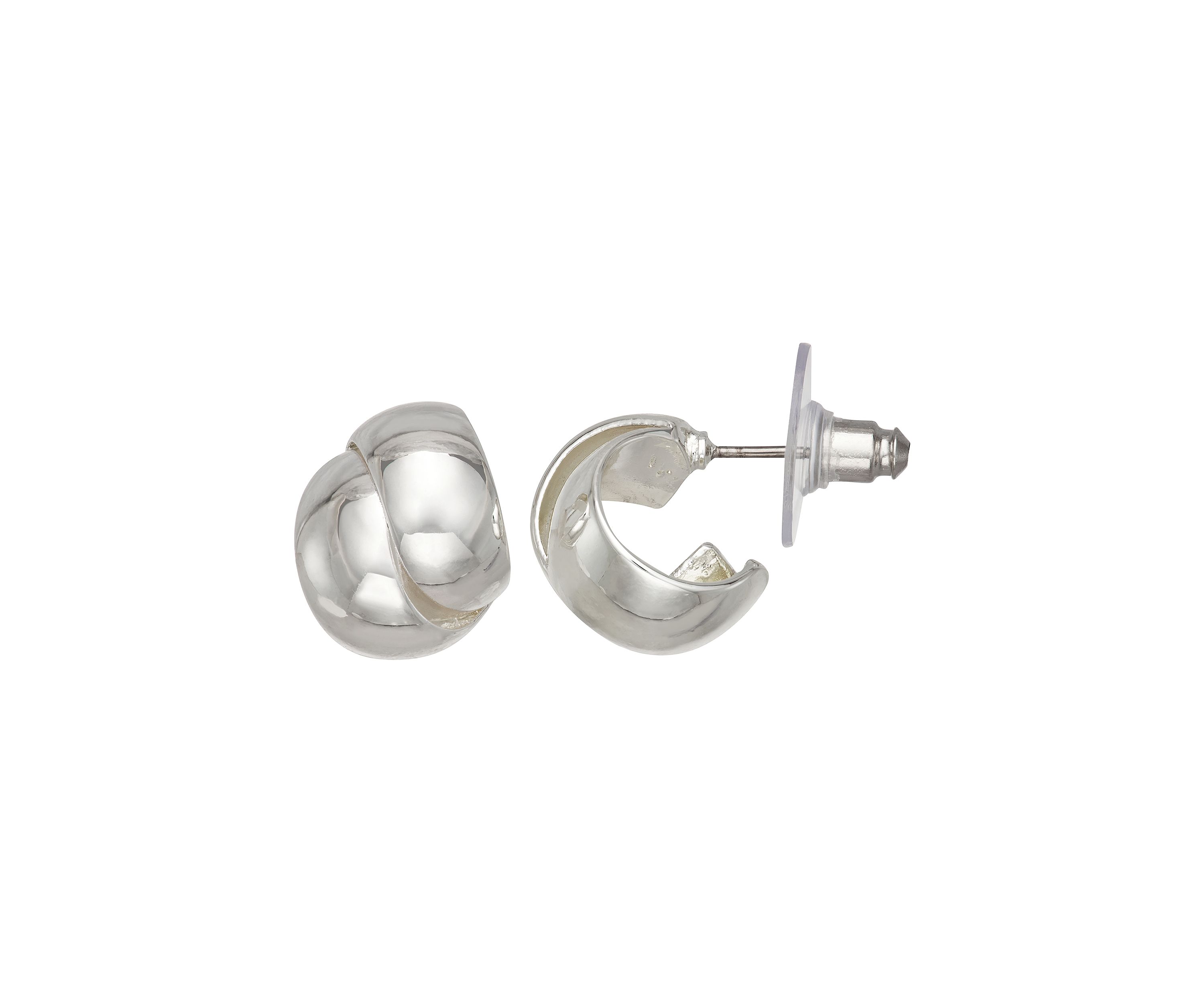 Silver Tone 19 Millimeter Puffy Hoop Stud Earrings
