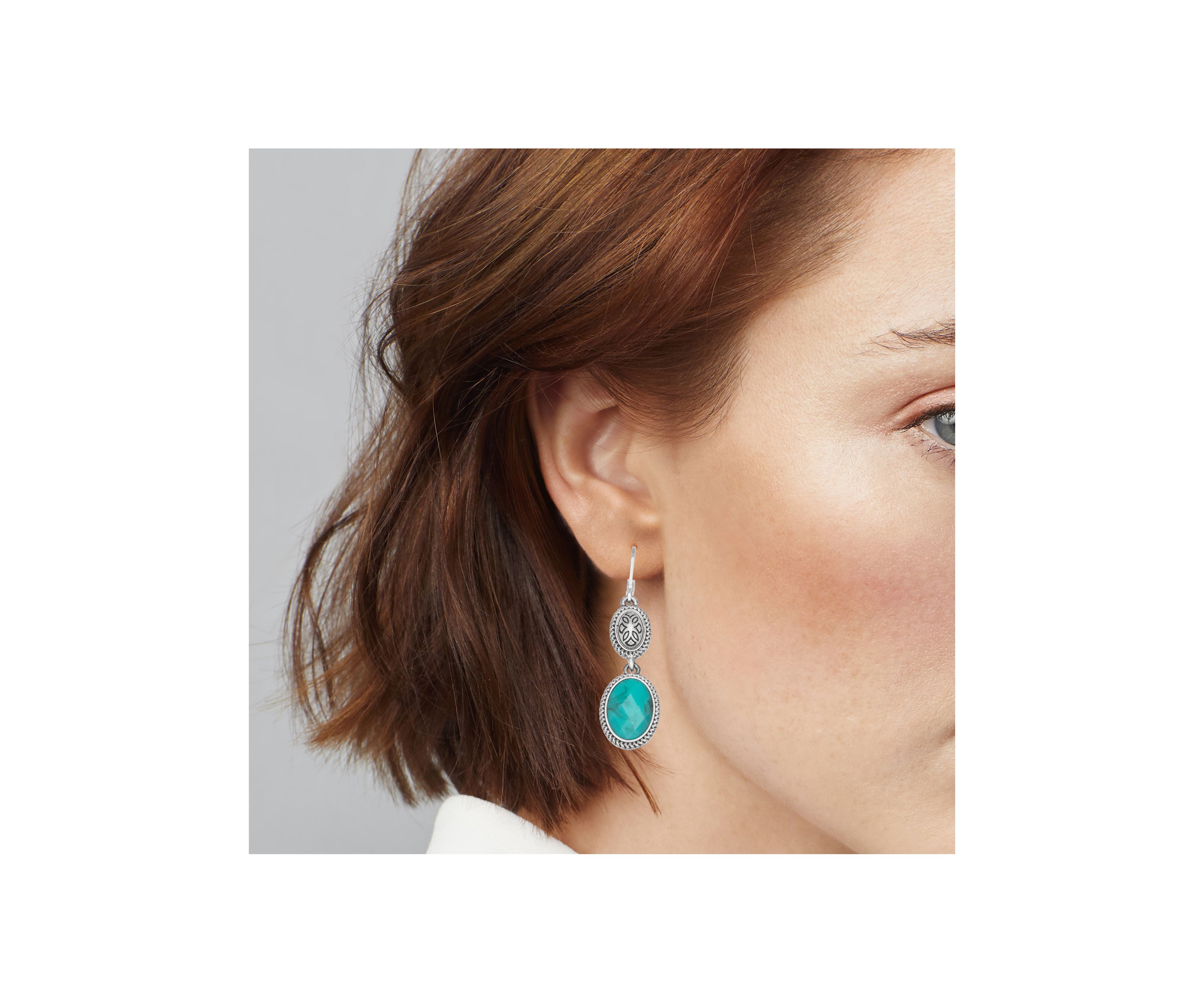 Silver Tone Turquoise Double Drop Earrings