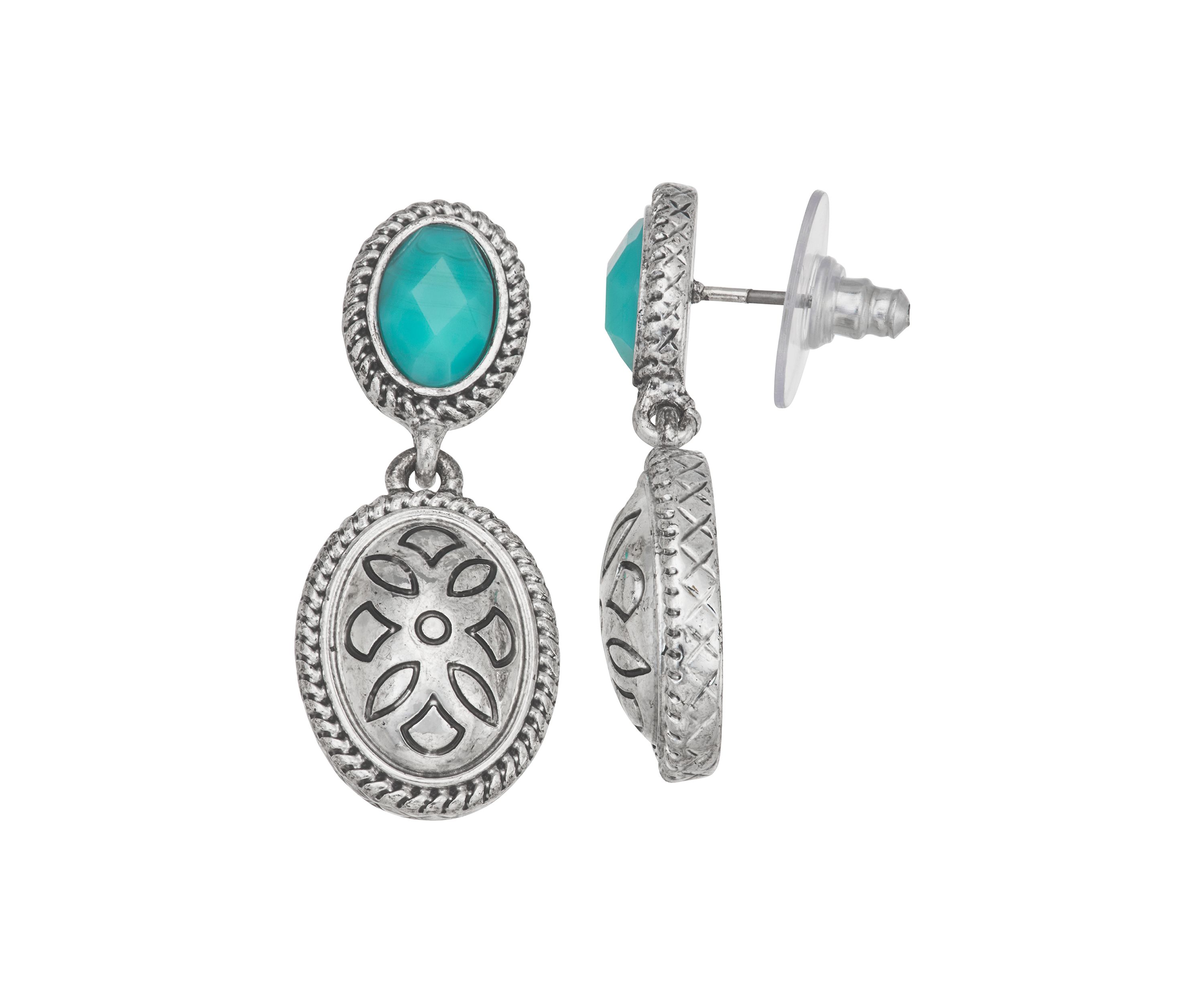 Silver Tone Turquoise Double Drop Earrings