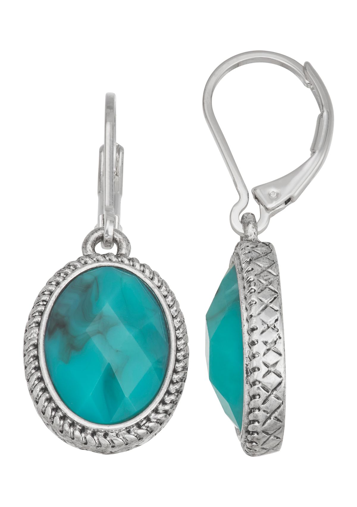 Silver Tone Turquoise Western Drop Earrings