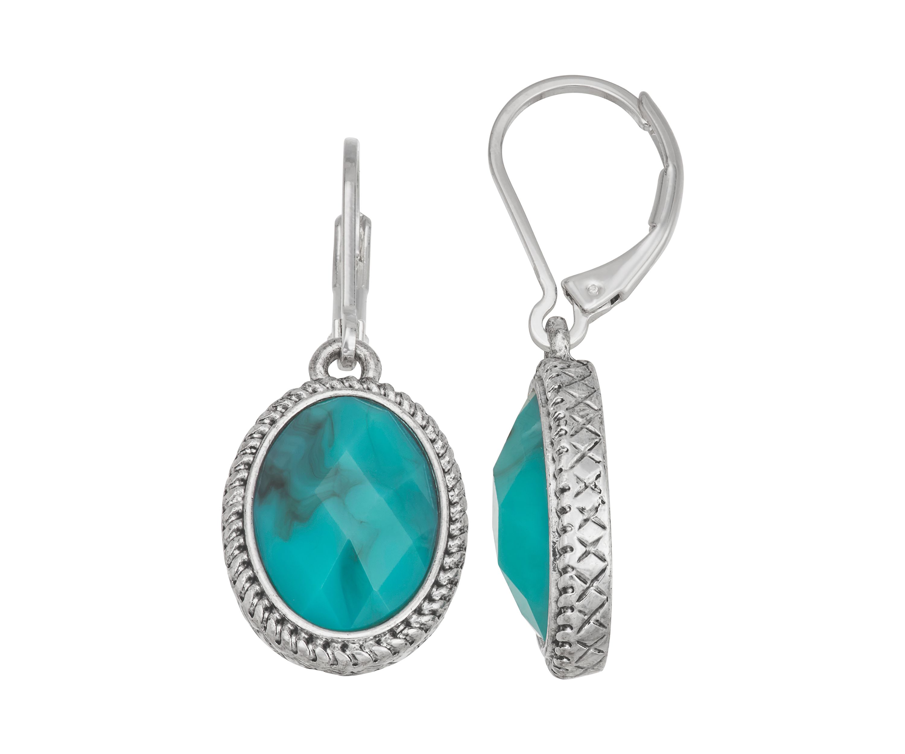 Silver Tone Turquoise Western Drop Earrings