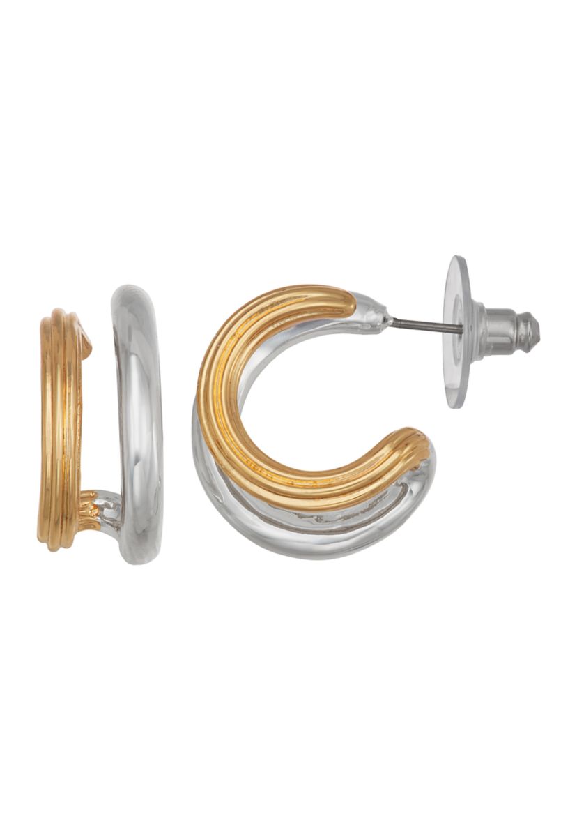 Two Tone 20 Millimeter C Hoop Earrings