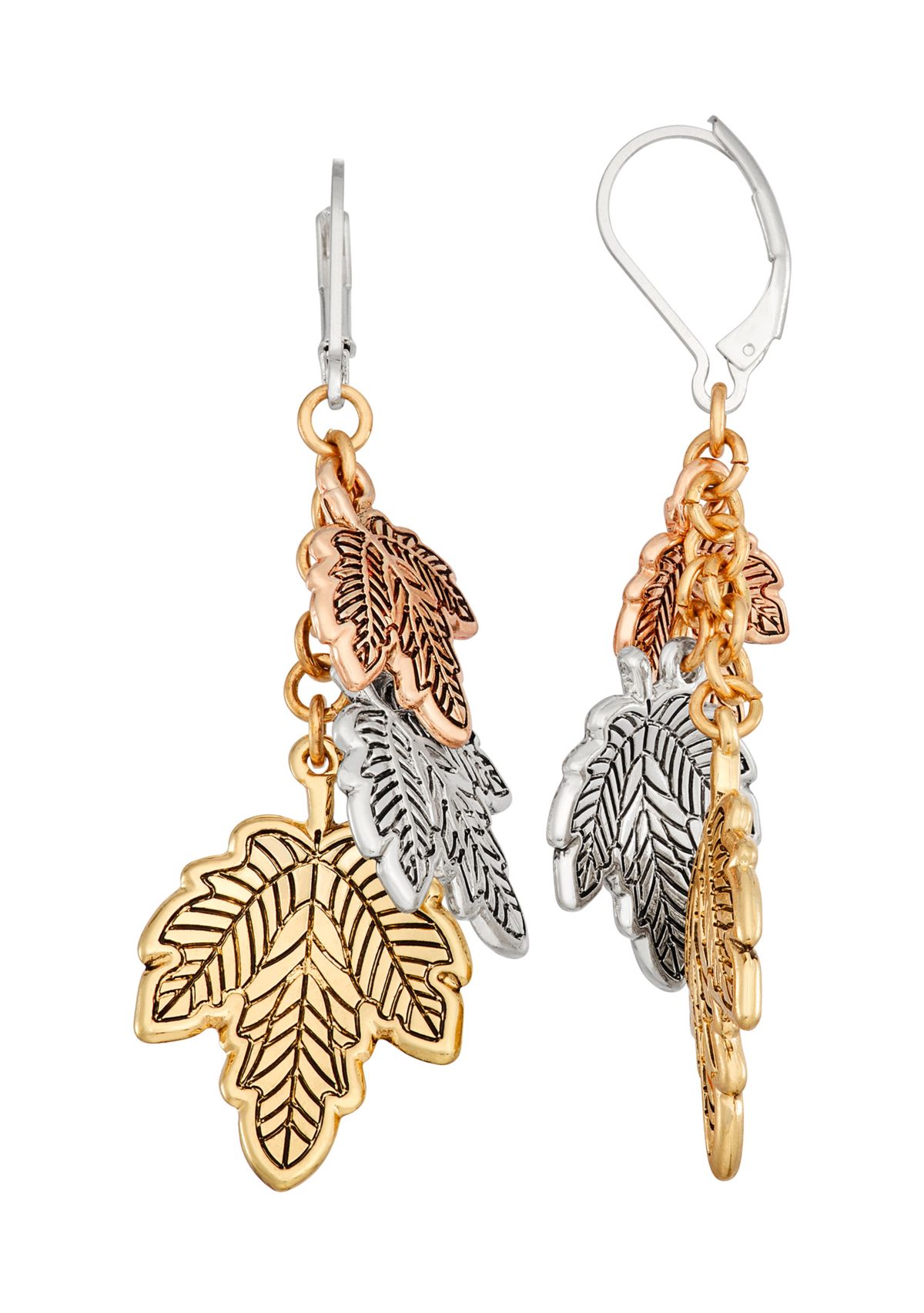Tri-Tone Fall Leaves Linear Earrings