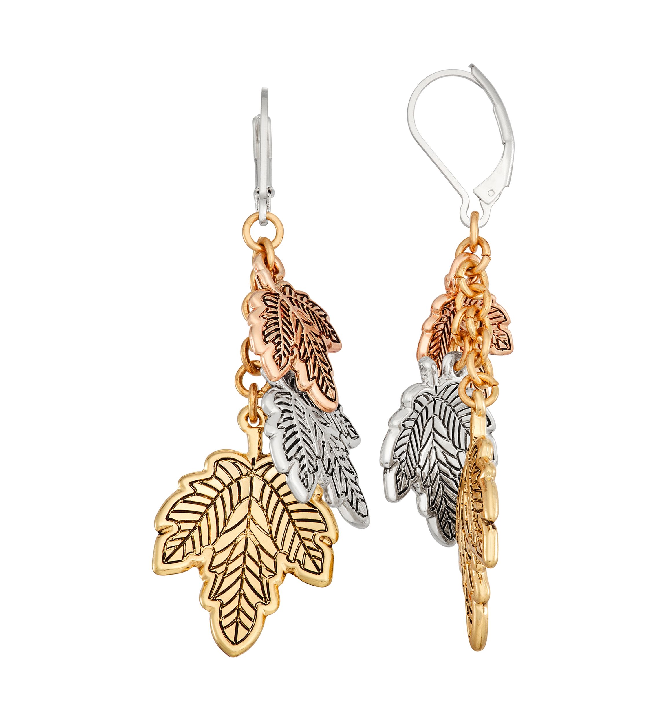 Tri-Tone Fall Leaves Linear Earrings