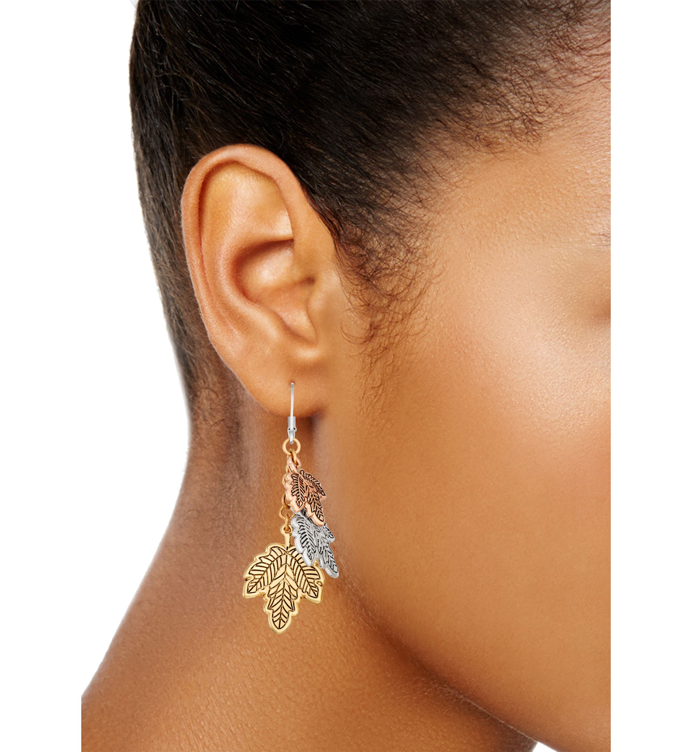 Tri-Tone Fall Leaves Linear Earrings
