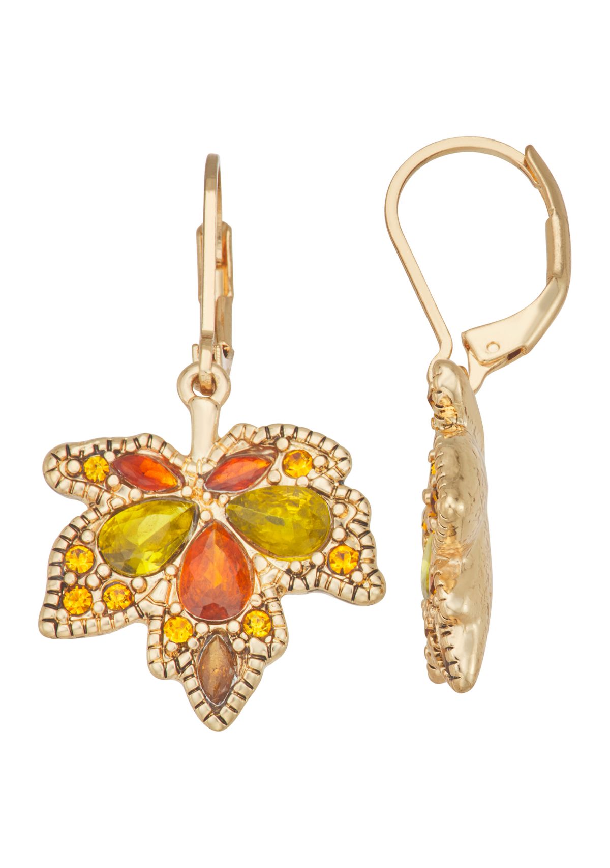 Gold-Tone Multi Leaf Drop Earrings