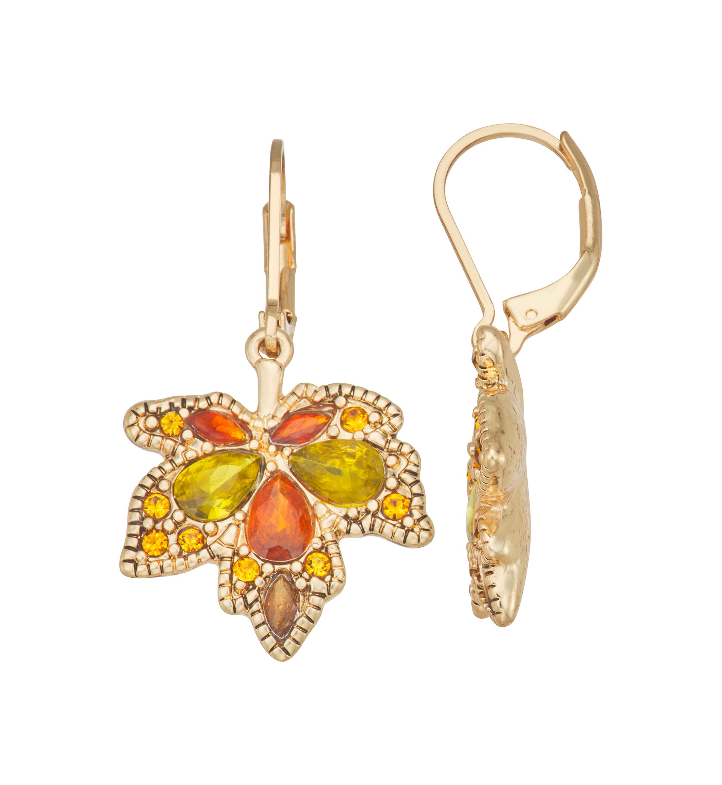 Gold-Tone Multi Leaf Drop Earrings