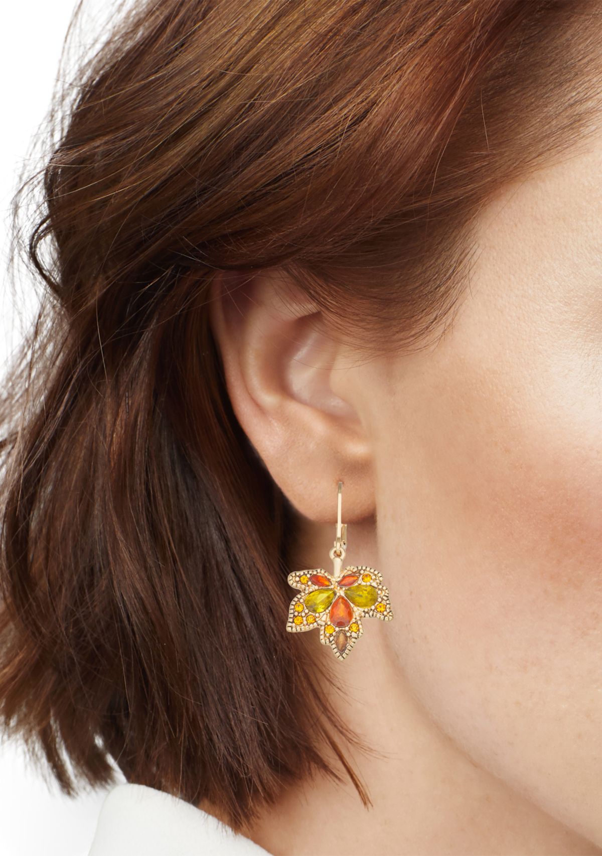 Gold-Tone Multi Leaf Drop Earrings