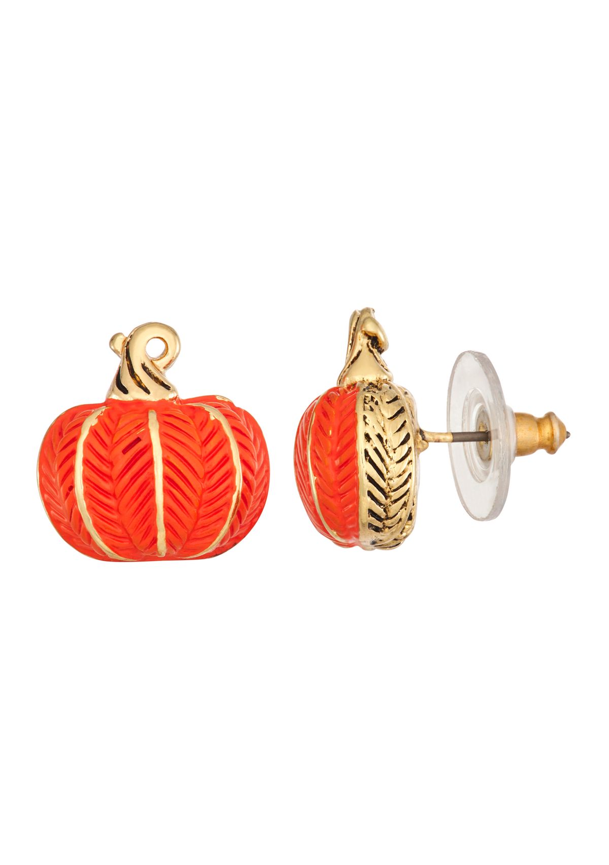 Gold-Tone Orange Pumpkin Stud Earrings