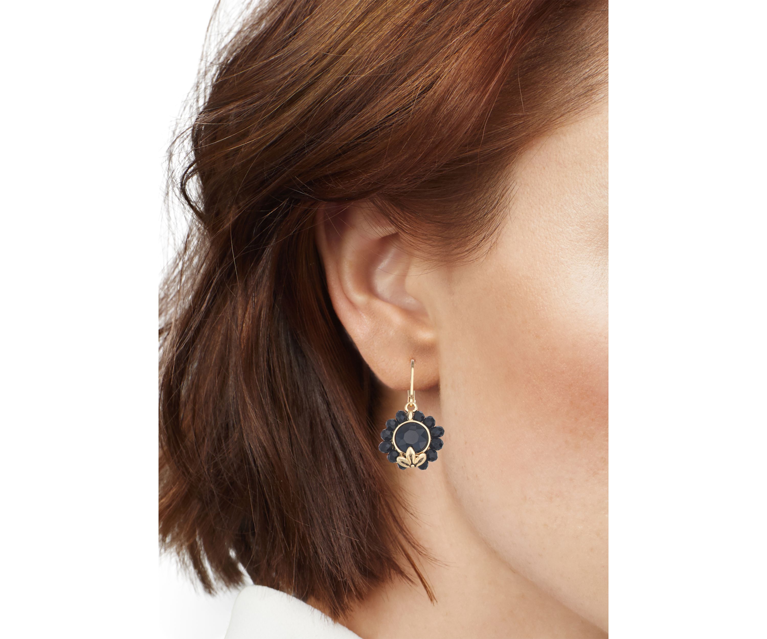 Gold-Tone Jet Flower Drop Earrings