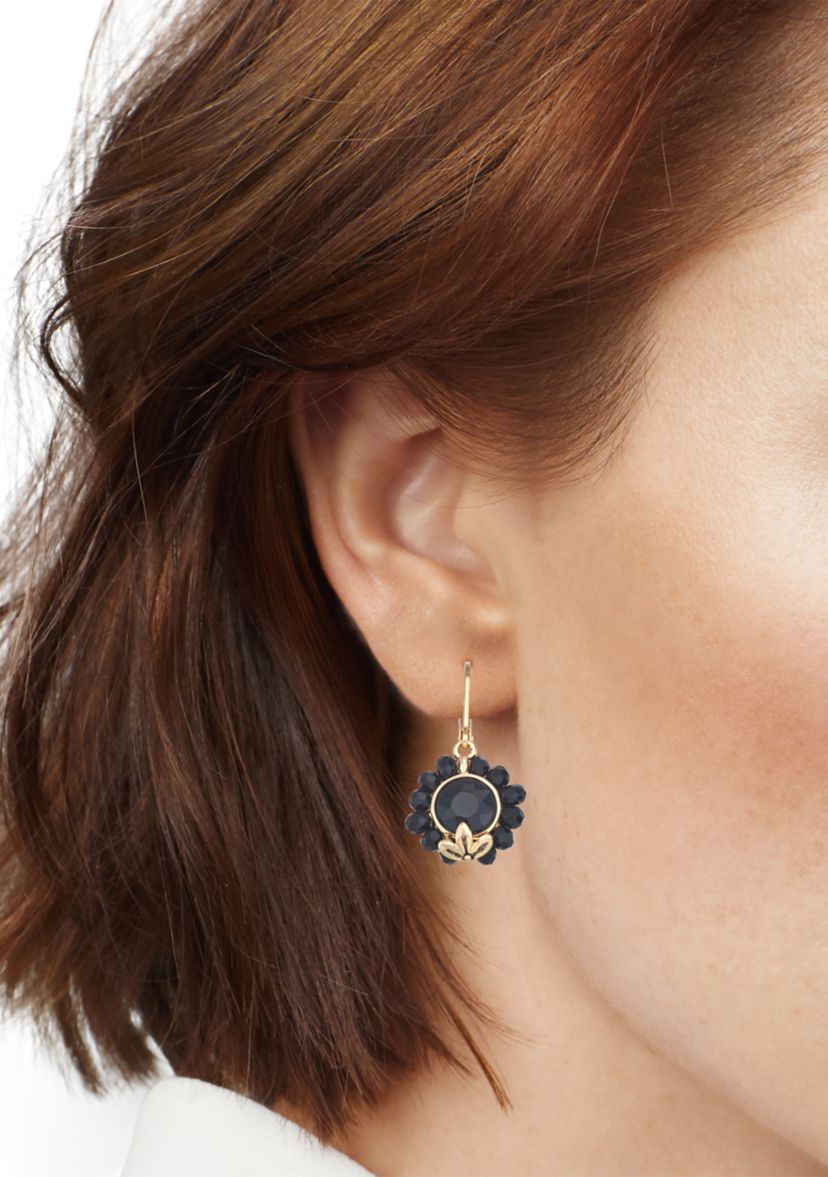 Gold-Tone Jet Flower Drop Earrings