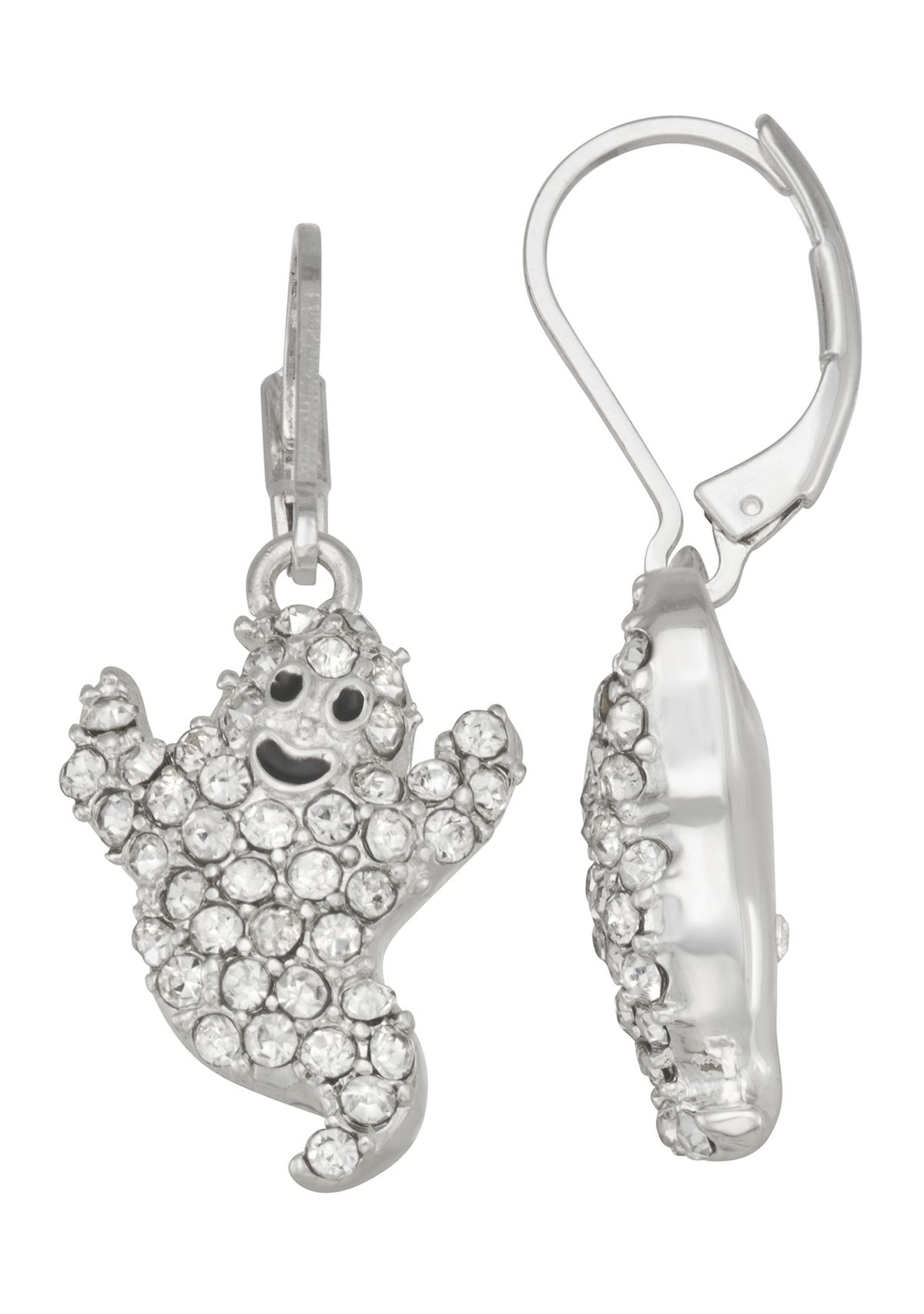 Silver-Tone Crystal Ghost Drop Earrings