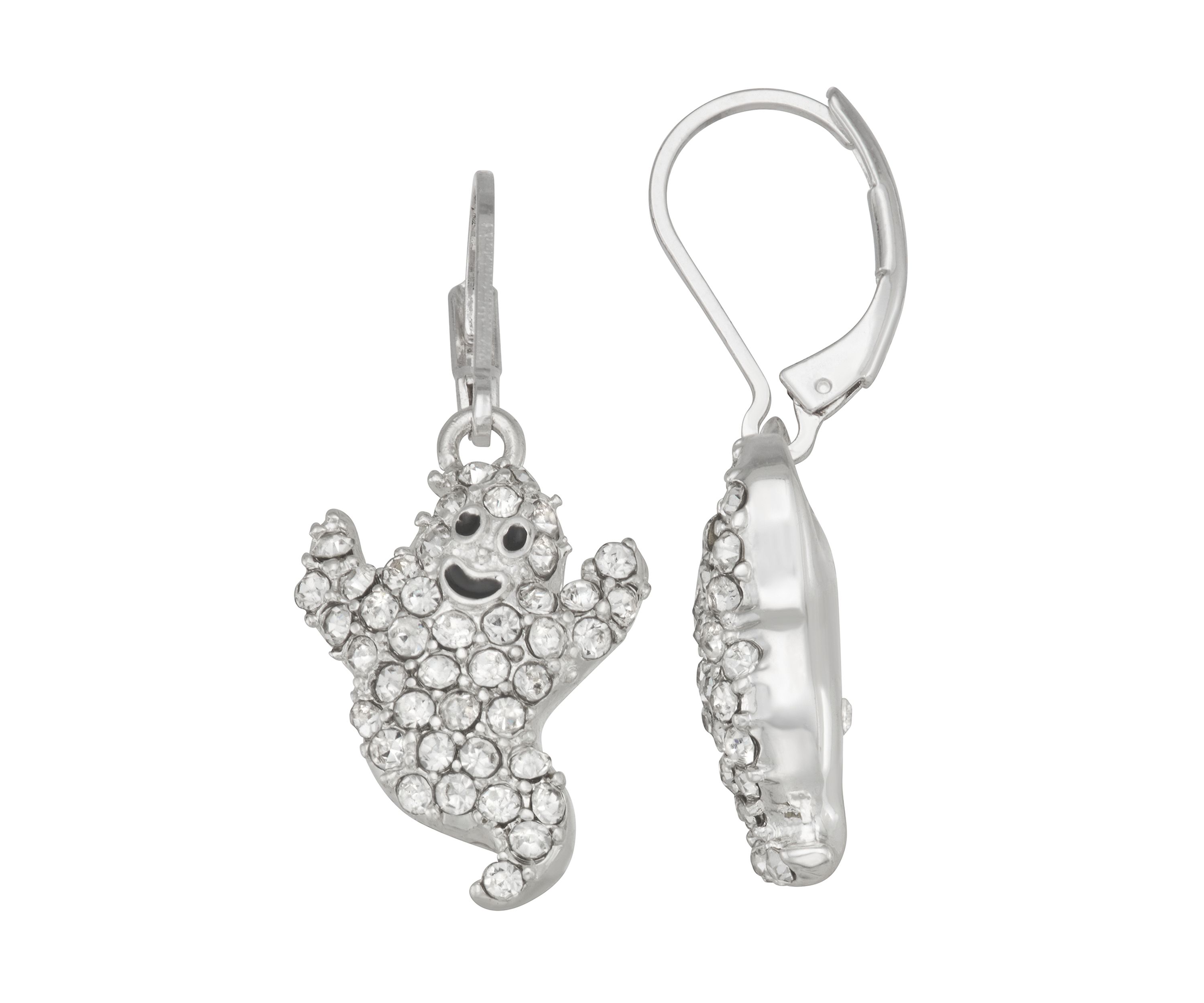 Silver-Tone Crystal Ghost Drop Earrings