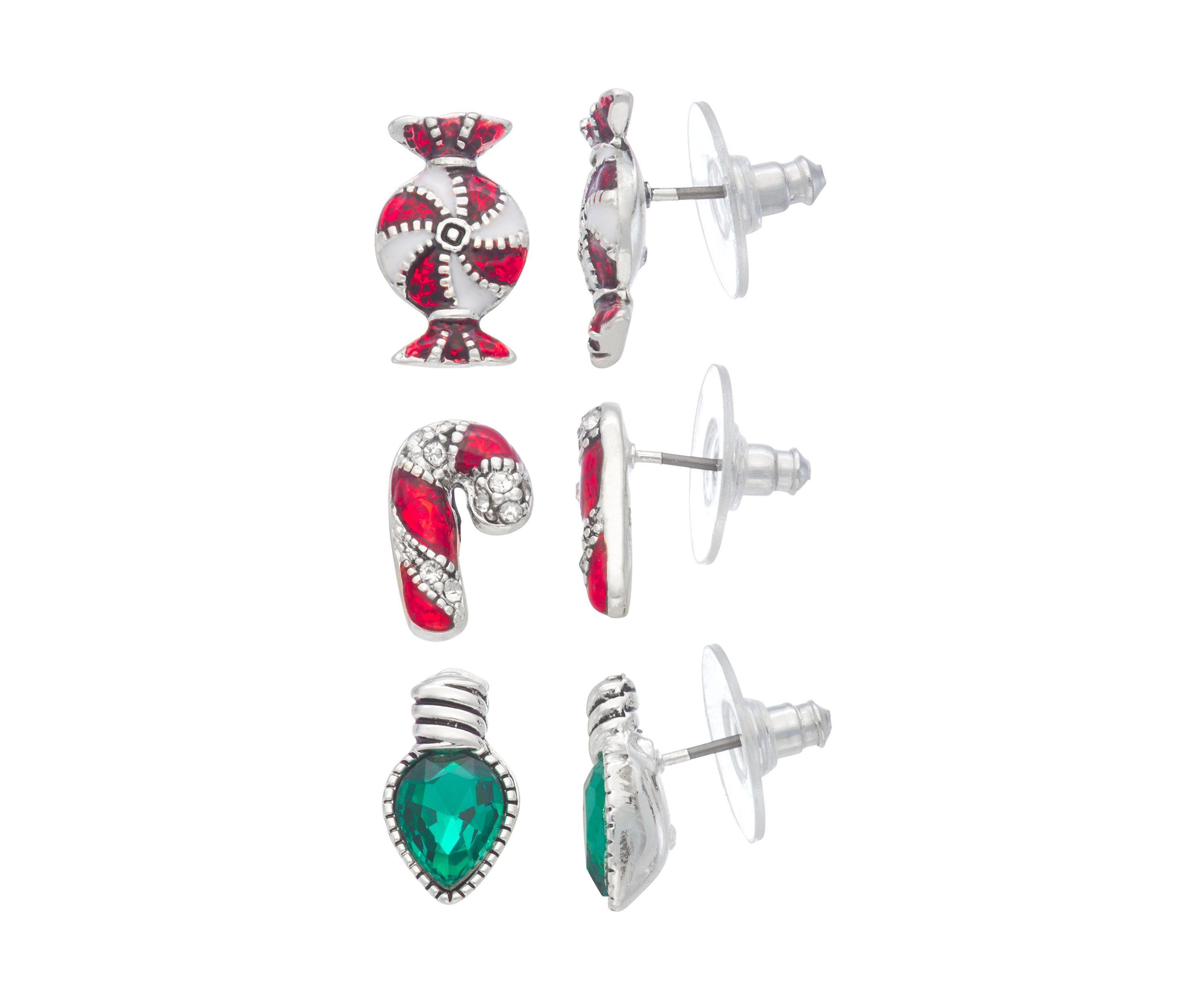  Holiday Trio Silver Tone Earring Set