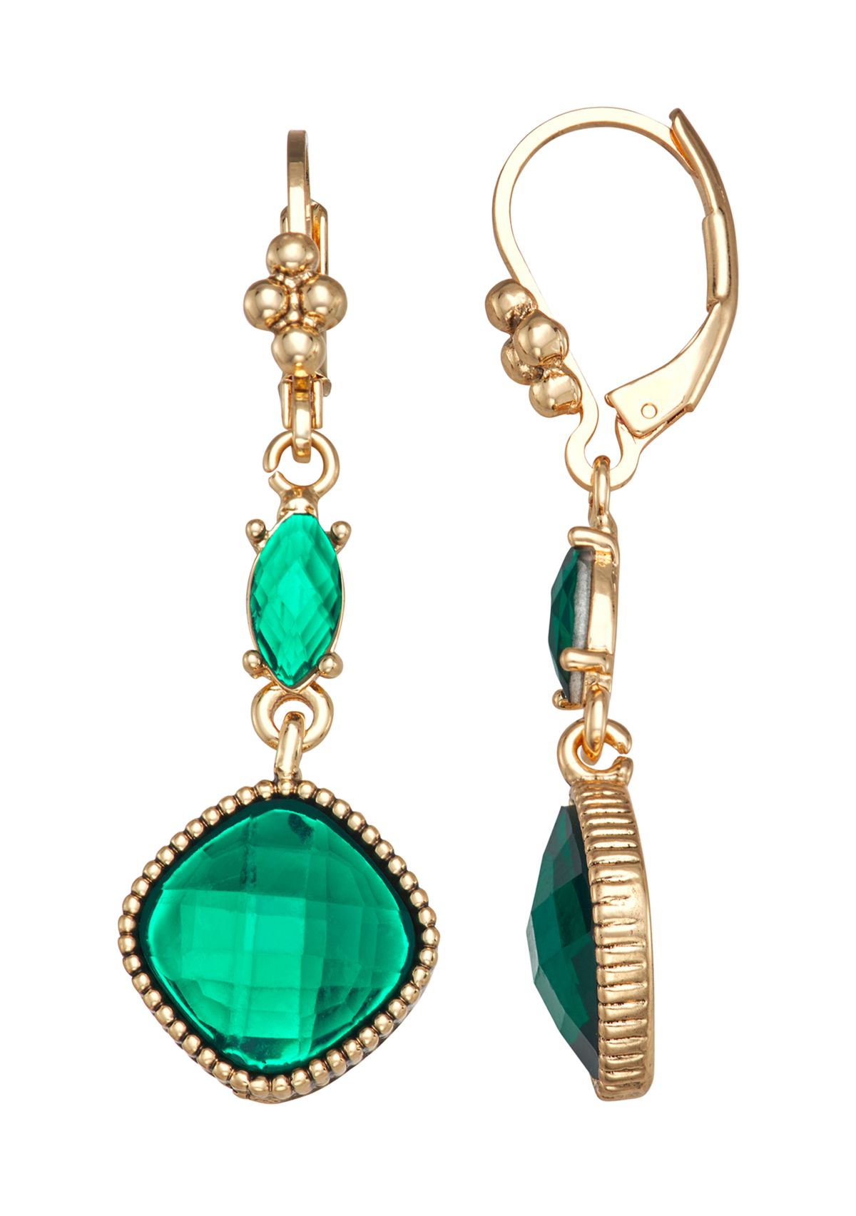 Gold Emerald Linear Earrings