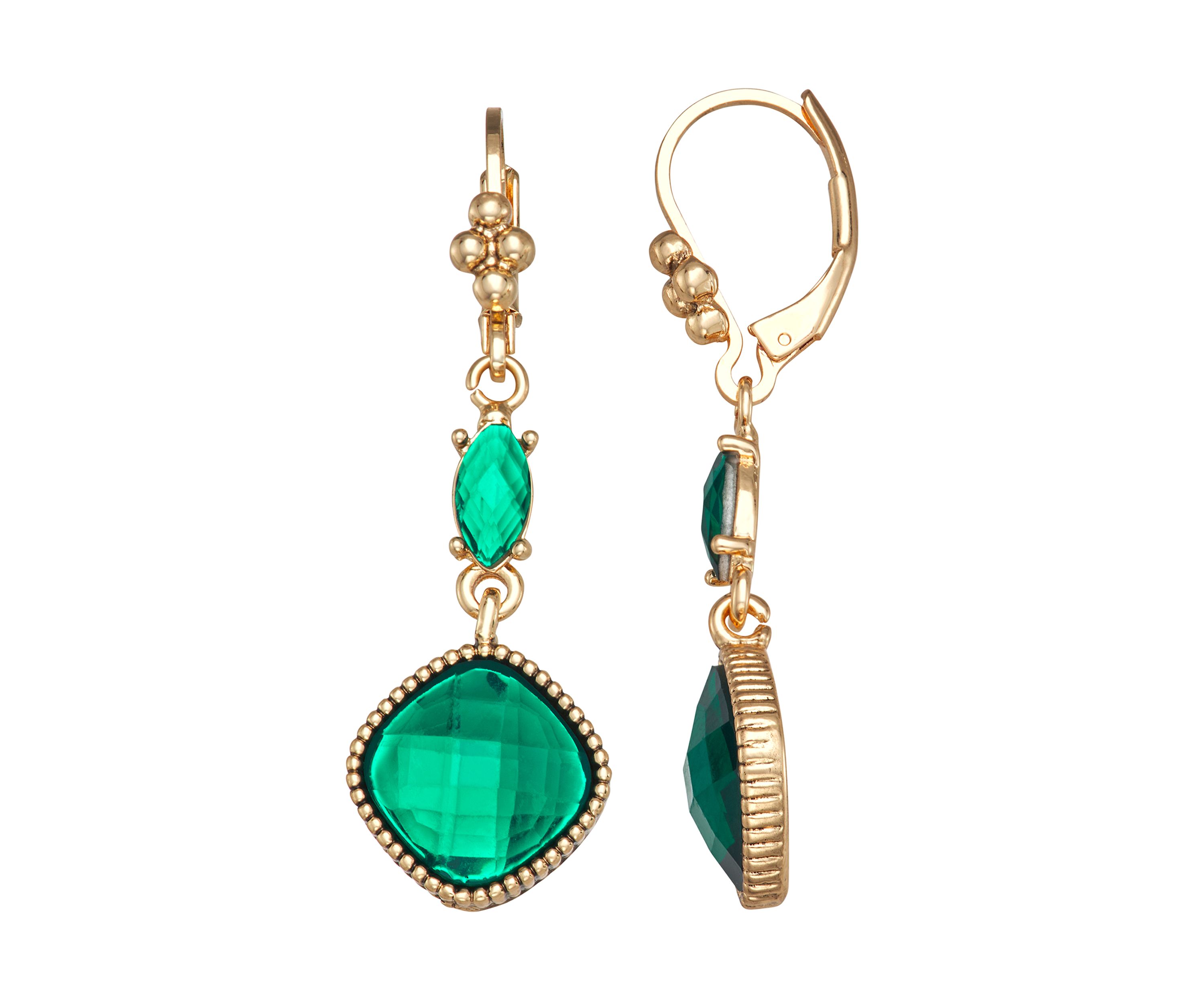 Gold Emerald Linear Earrings