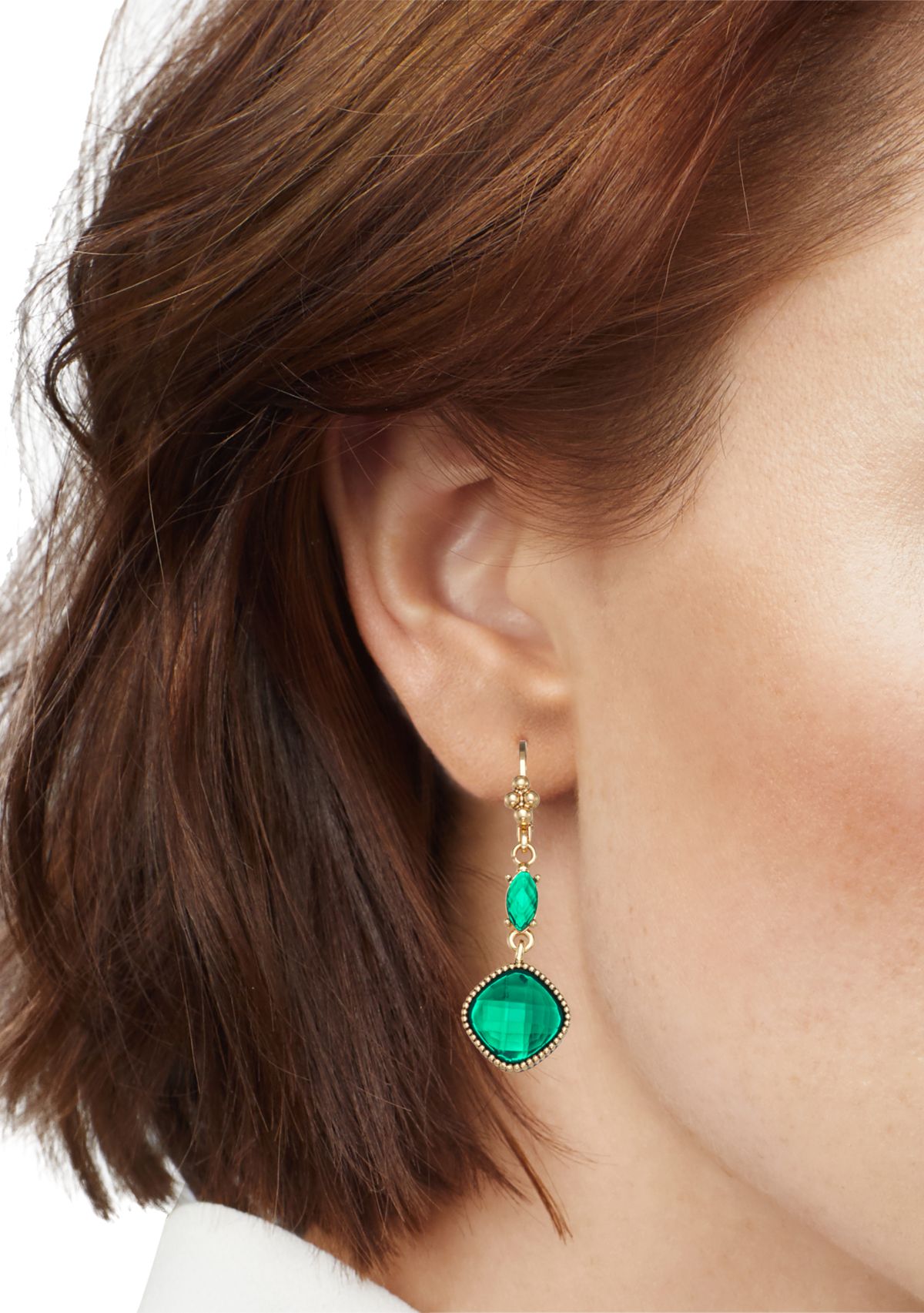 Gold Emerald Linear Earrings