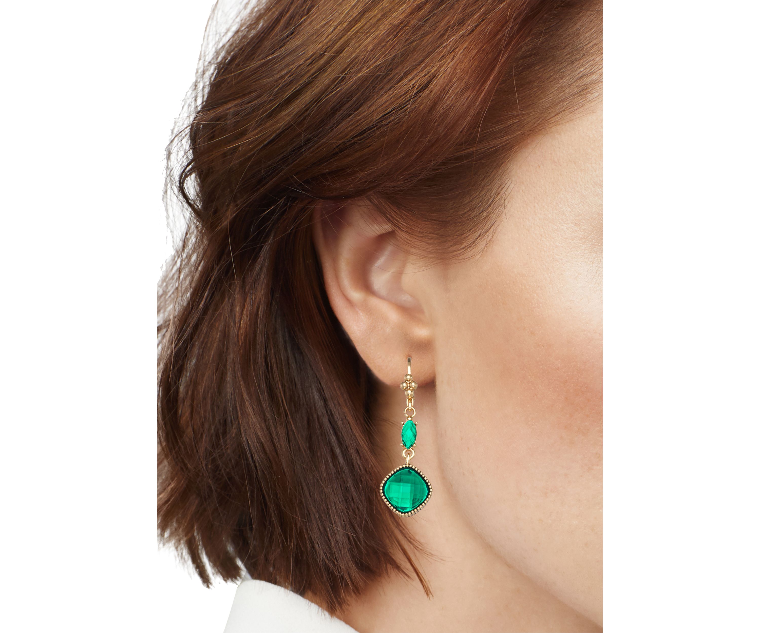 Gold Emerald Linear Earrings