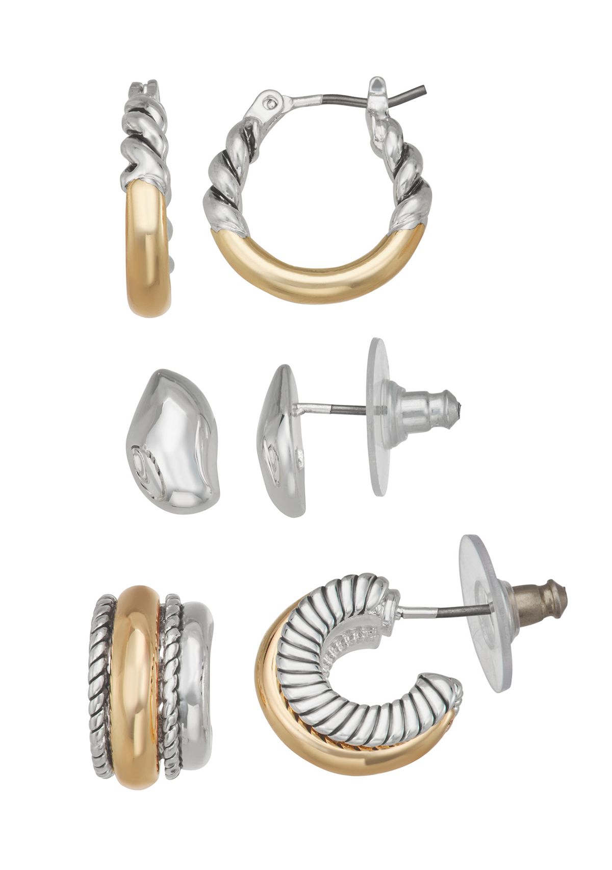 Two Tone Trio Earrings Set