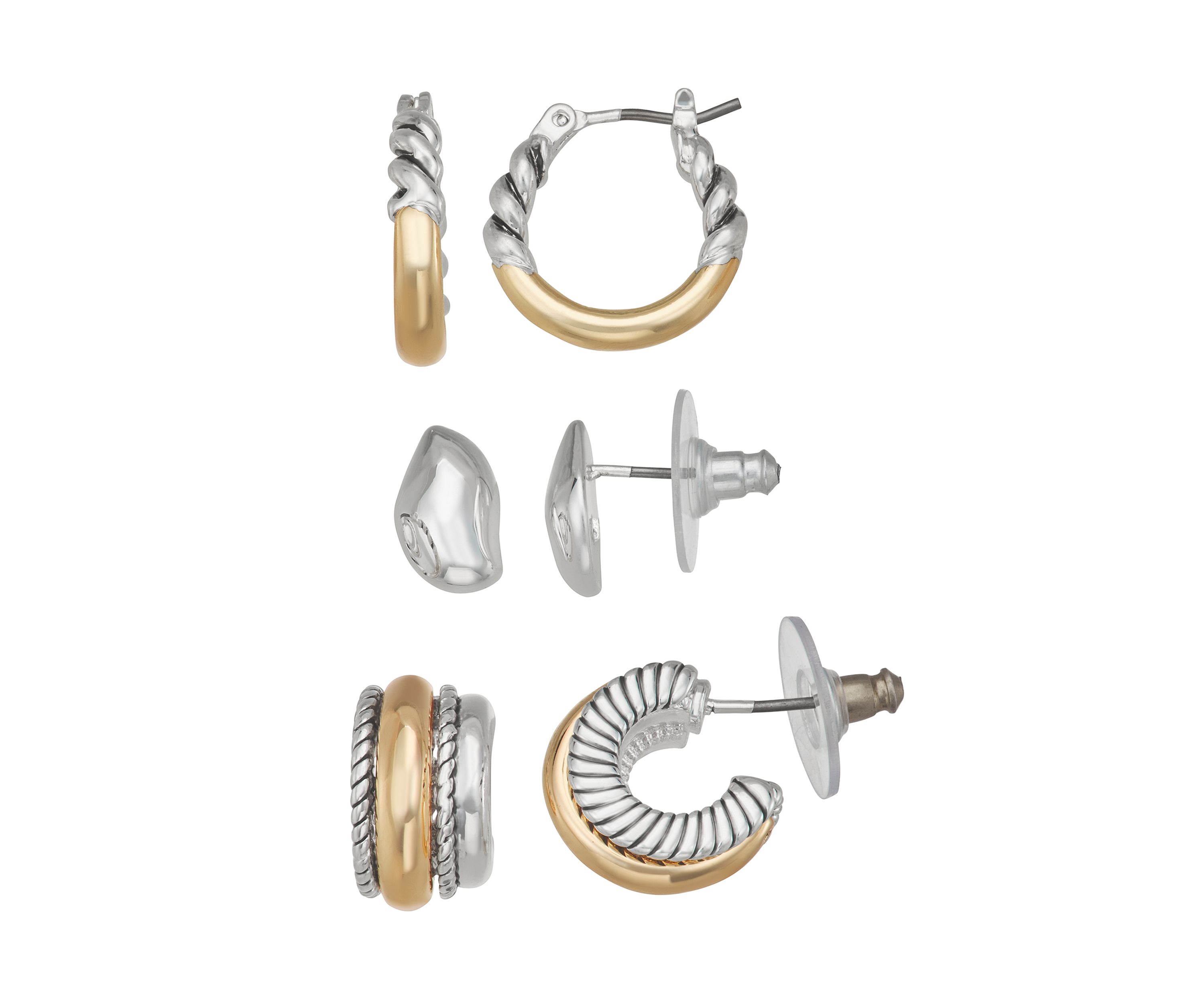 Two Tone Trio Earrings Set