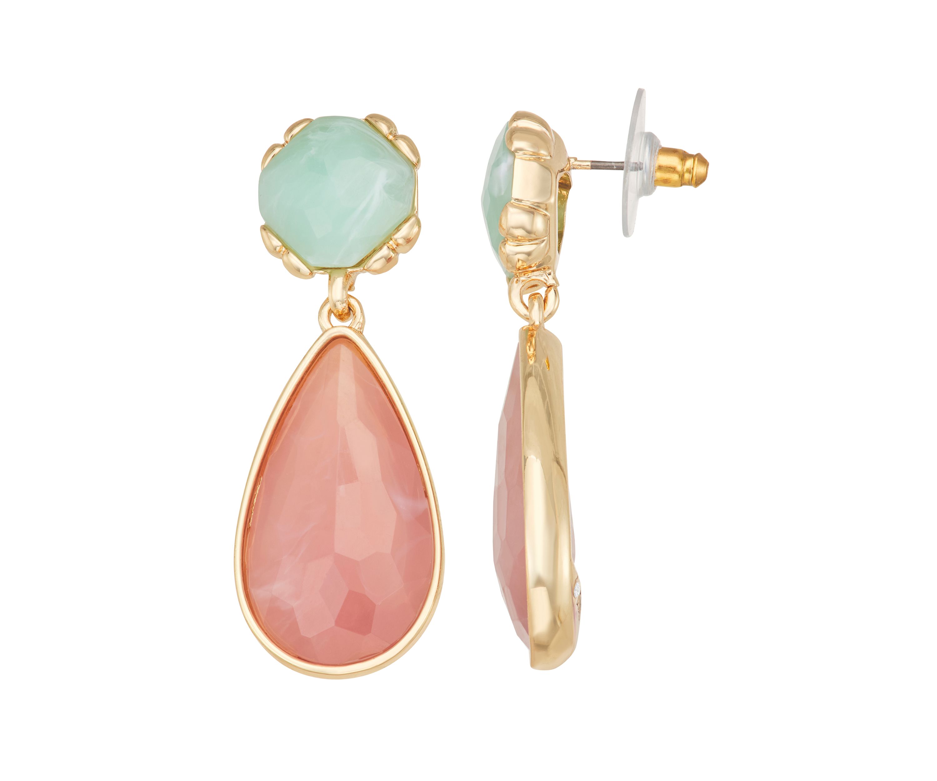 Gold Tone Multi Stone Double Drop Earrings