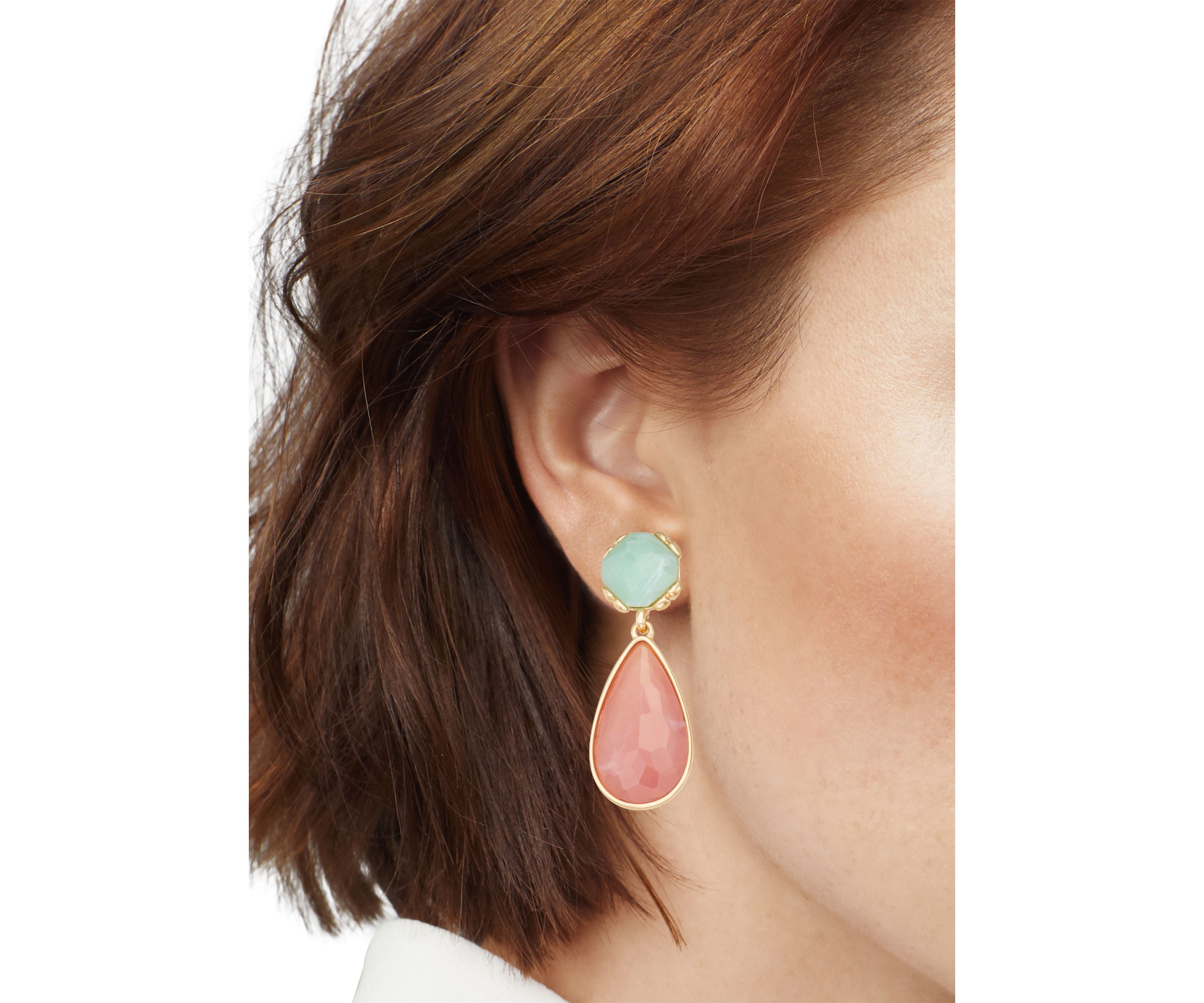 Gold Tone Multi Stone Double Drop Earrings
