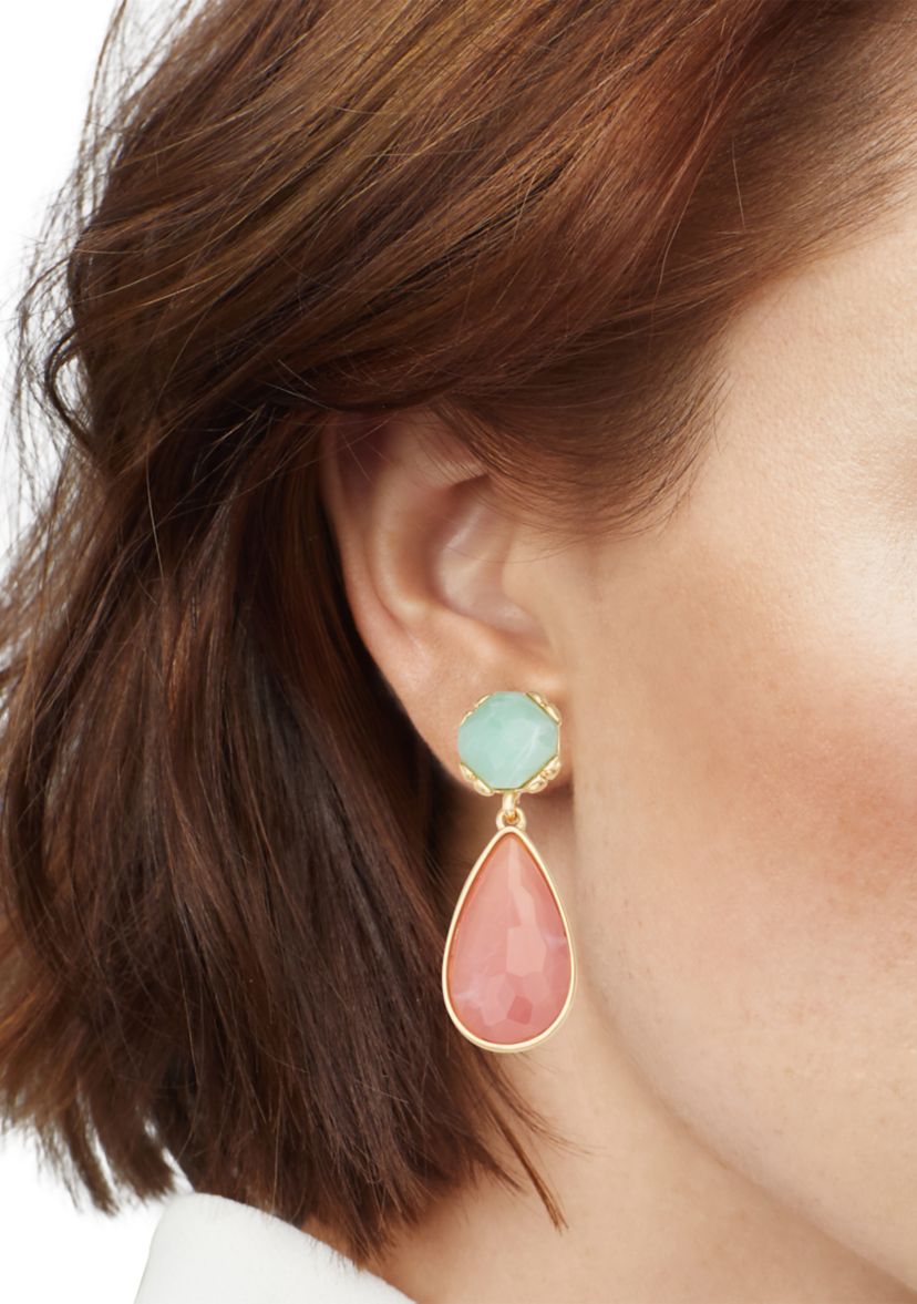 Gold Tone Multi Stone Double Drop Earrings