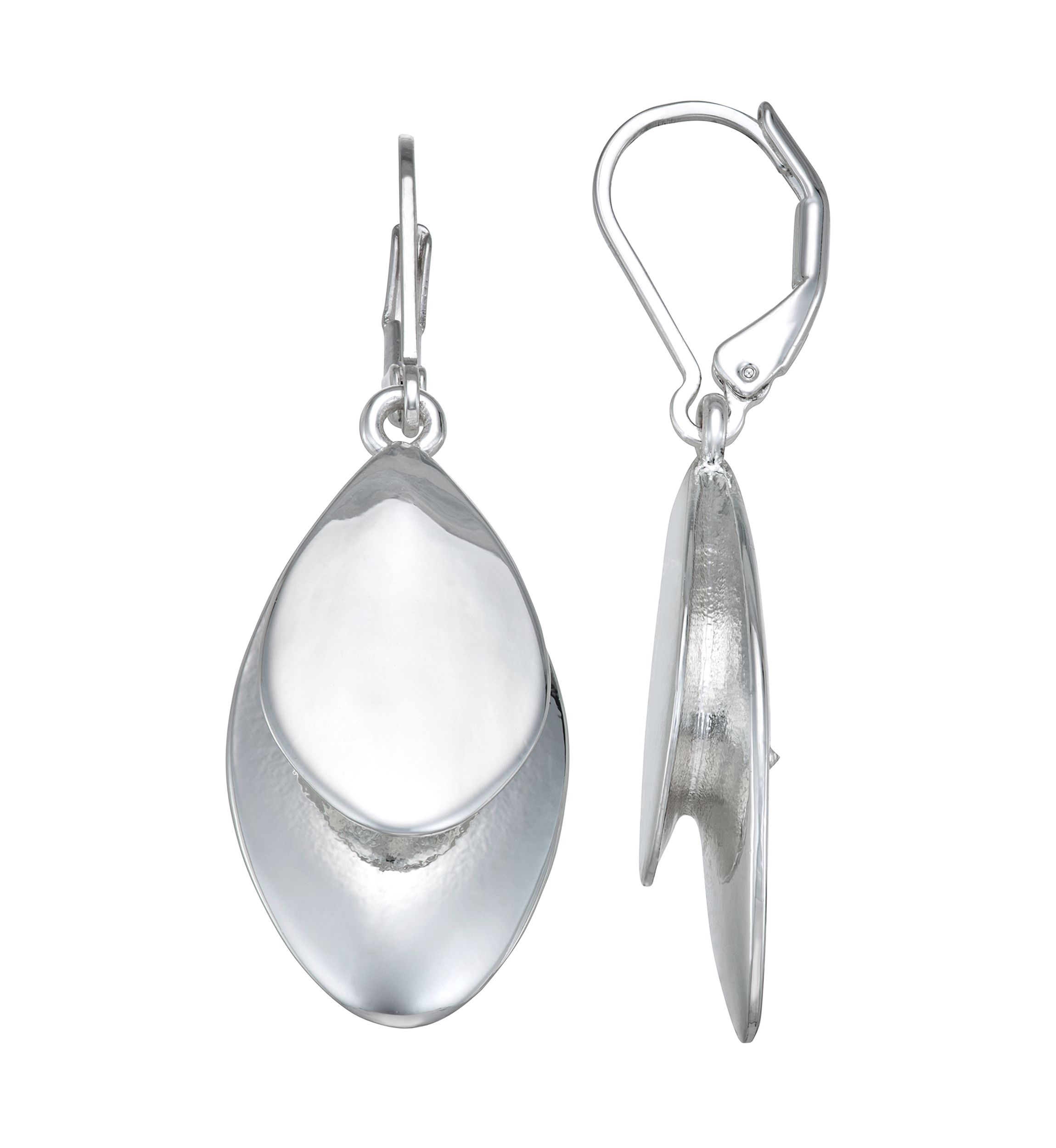 Silver Tone Oval Drop Earrings