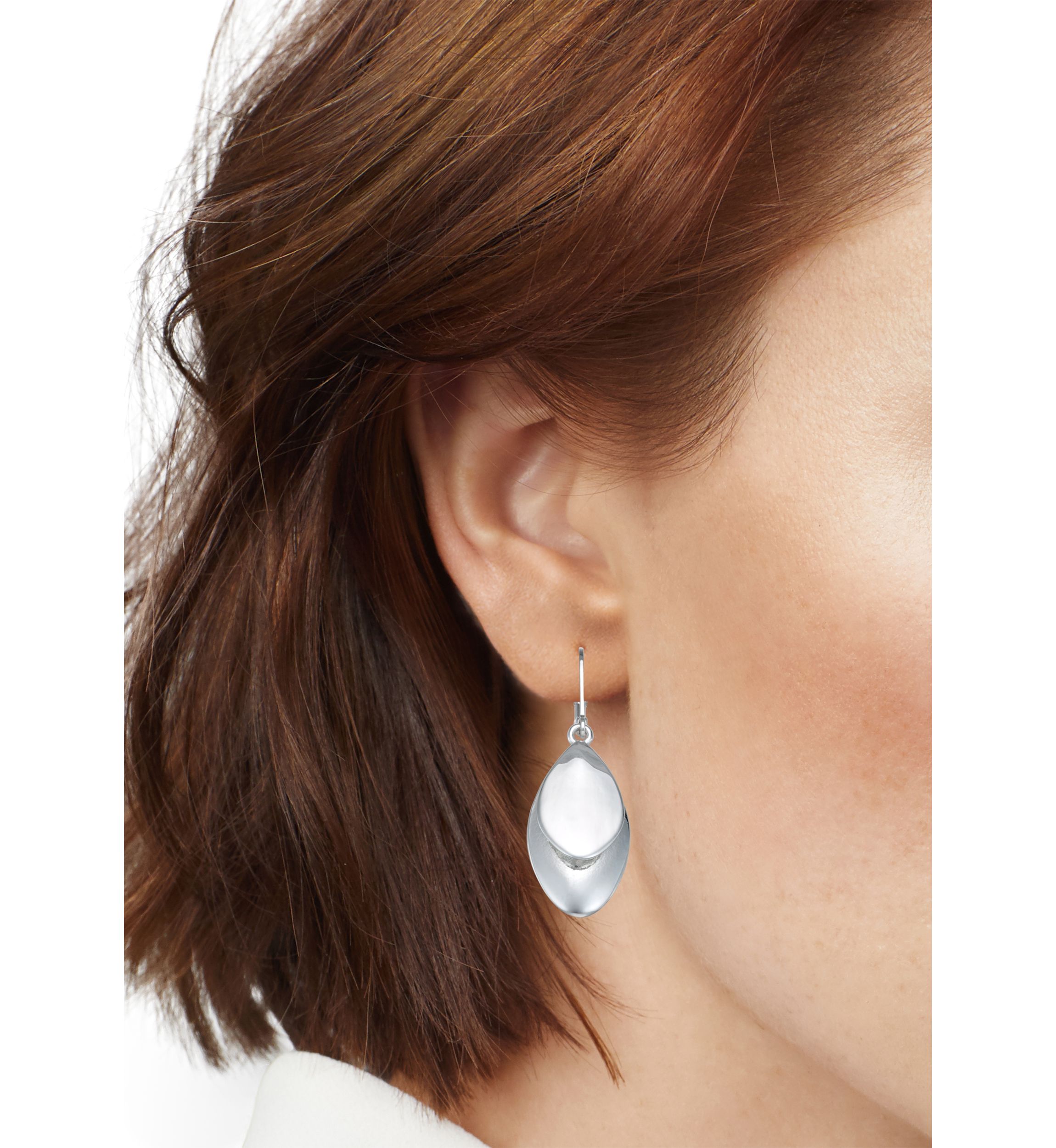Silver Tone Oval Drop Earrings
