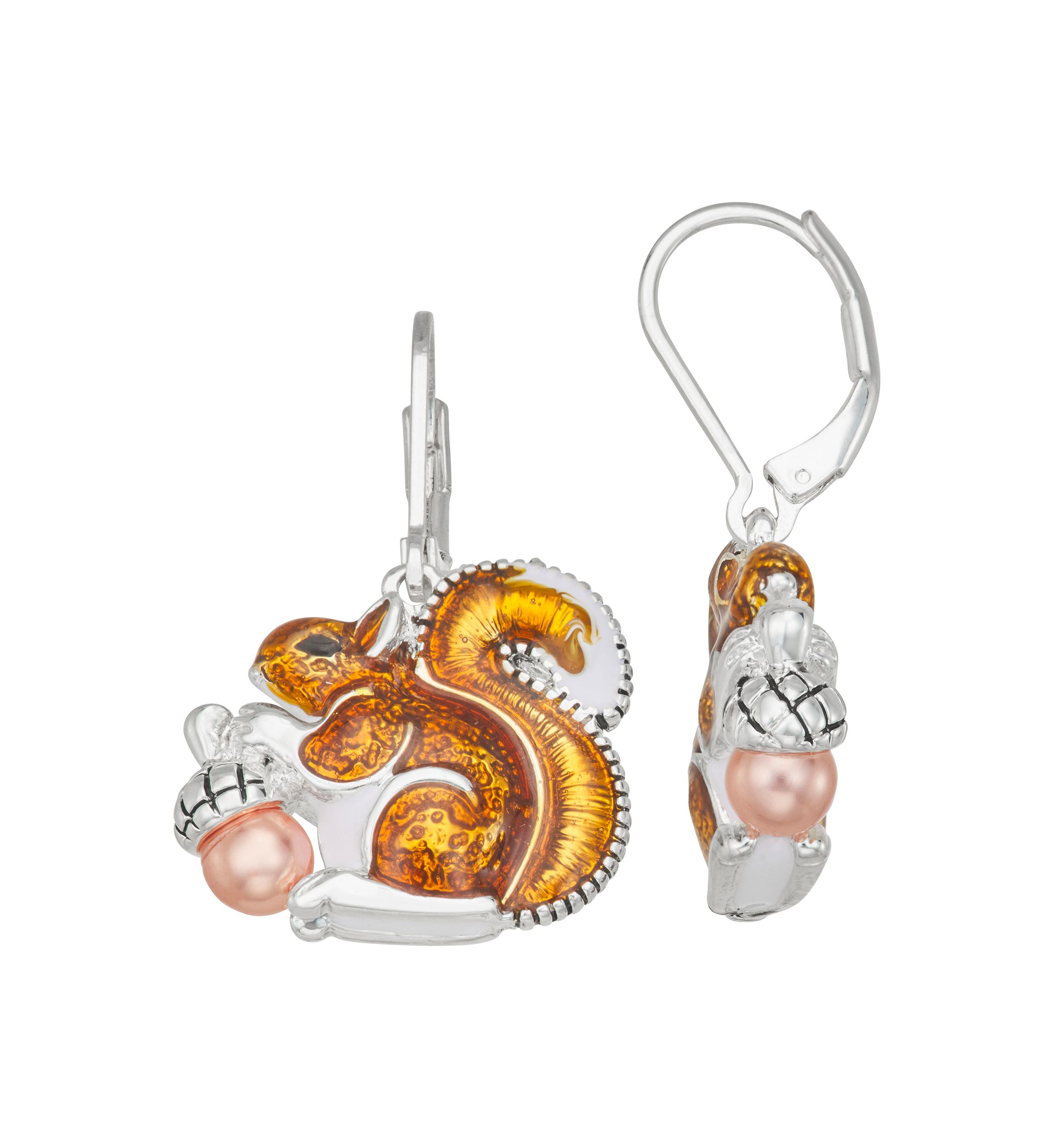 Silver-Tone Brown Squirrel Drop Earrings