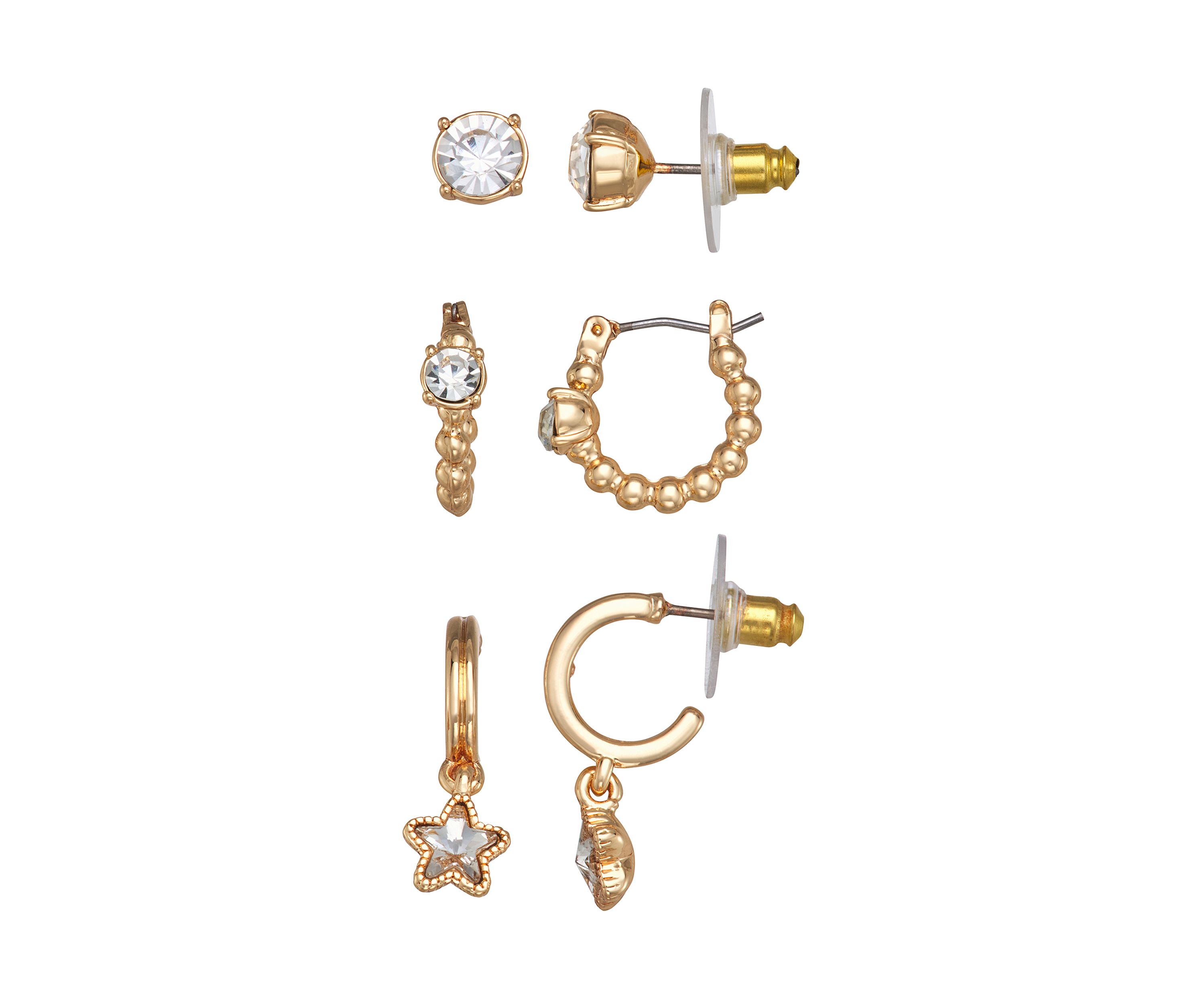 Crystal Stud Hoop Trio Earrings