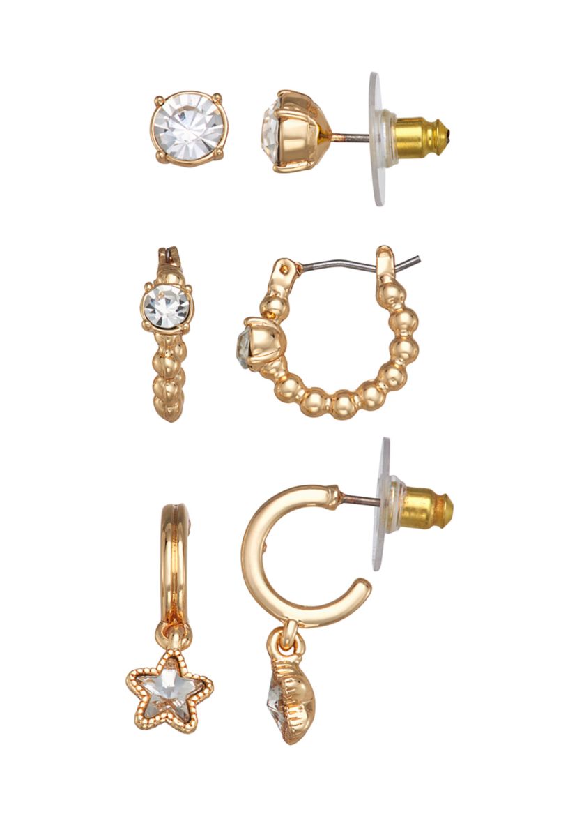  Crystal Stud Hoop Trio Earrings