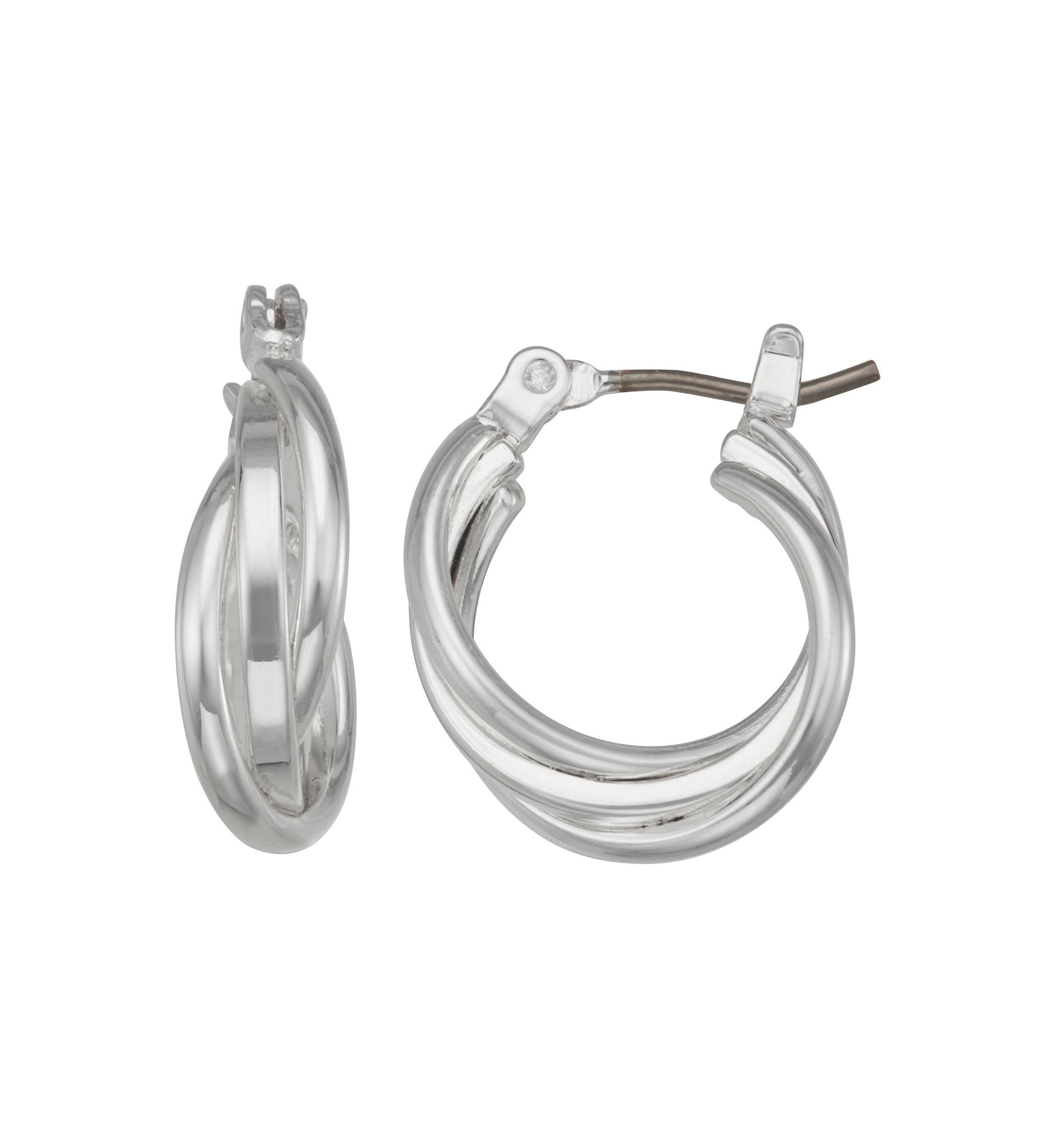 Twisted Silver Huggie Earrings