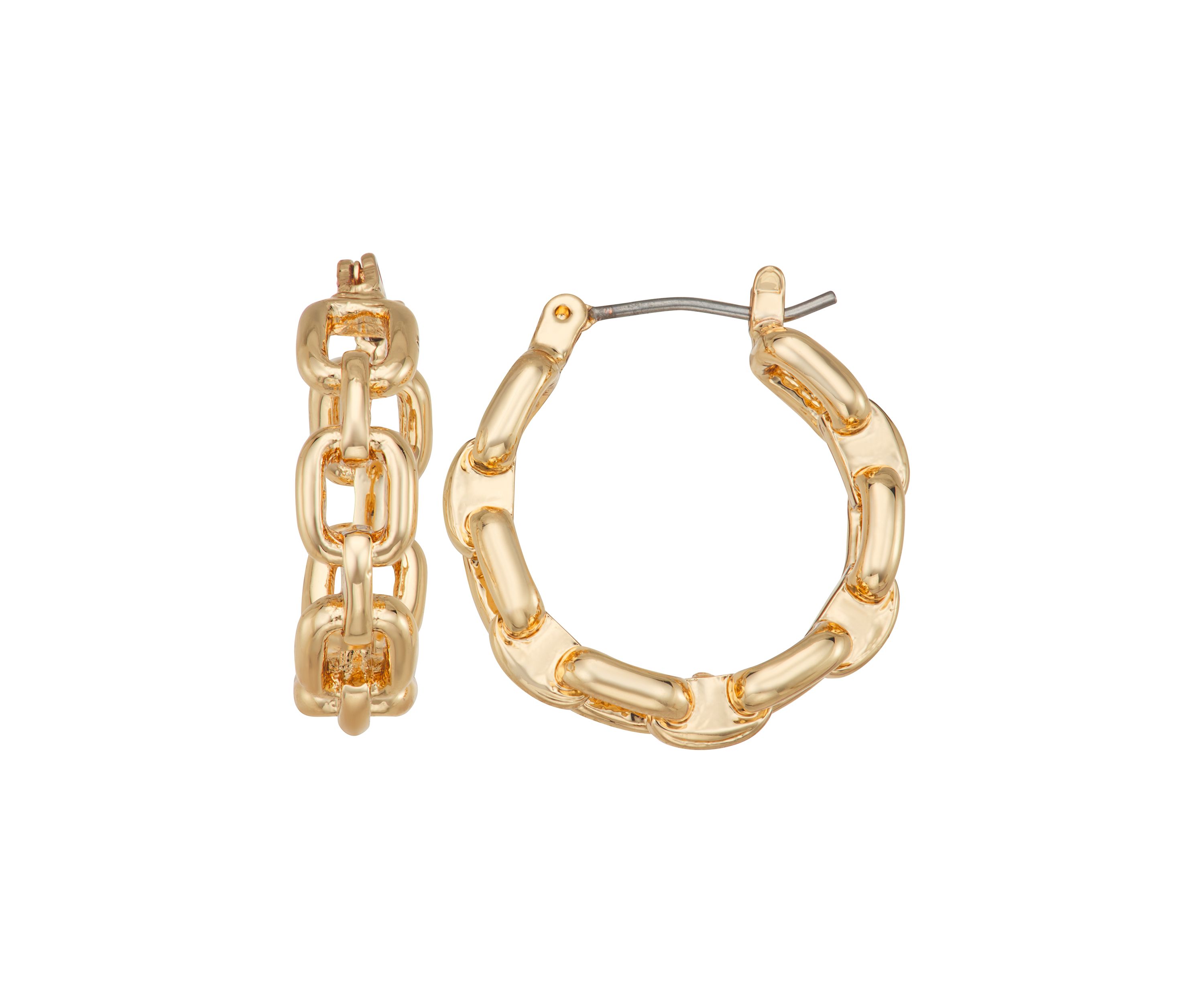 Linked Gold Tone Hoop Earrings
