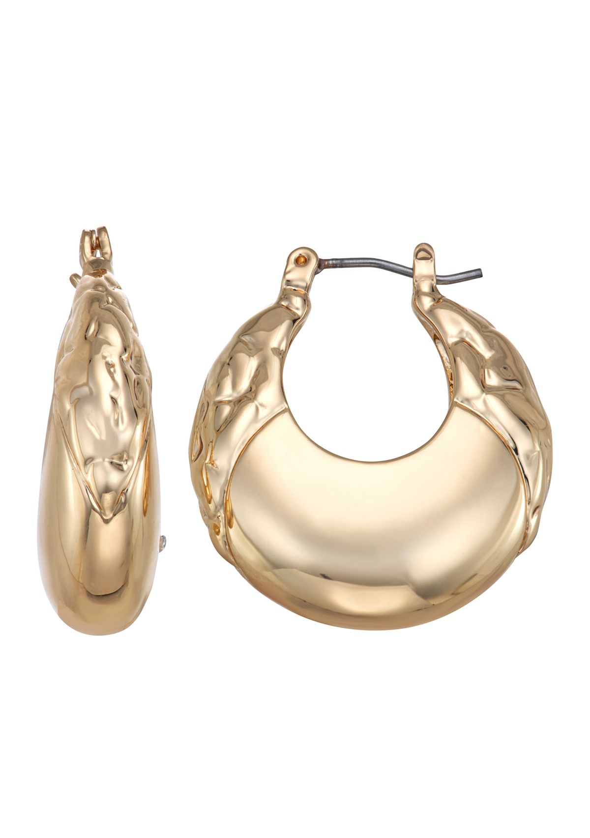  Womens Gold Tone 24 MM Gold Texture Hoop Earrings 