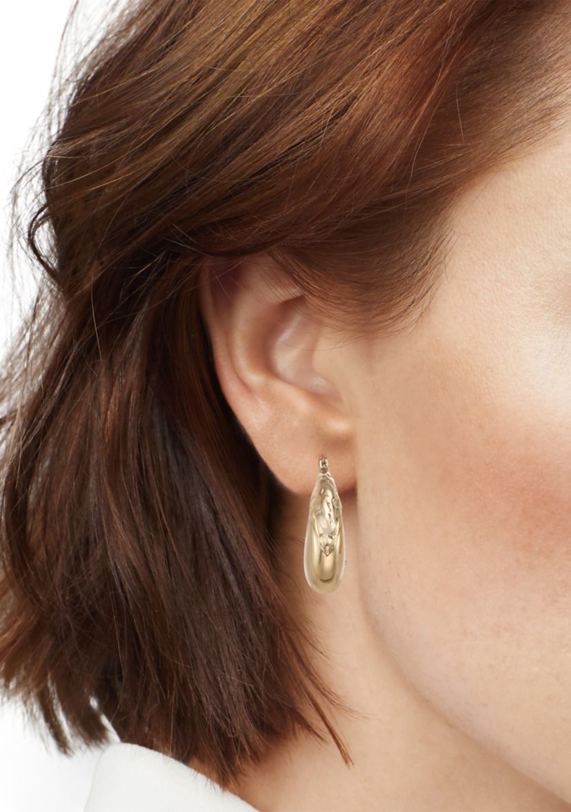  Womens Gold Tone 24 MM Gold Texture Hoop Earrings 