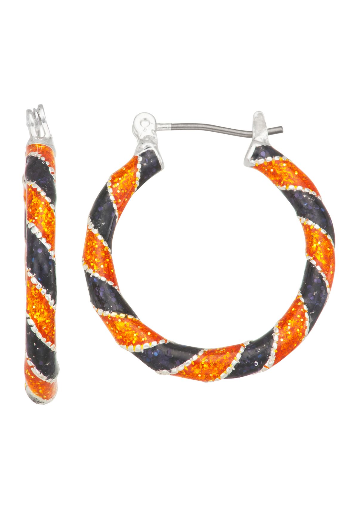 Womens Silver Tone Orange Hoop Earrings