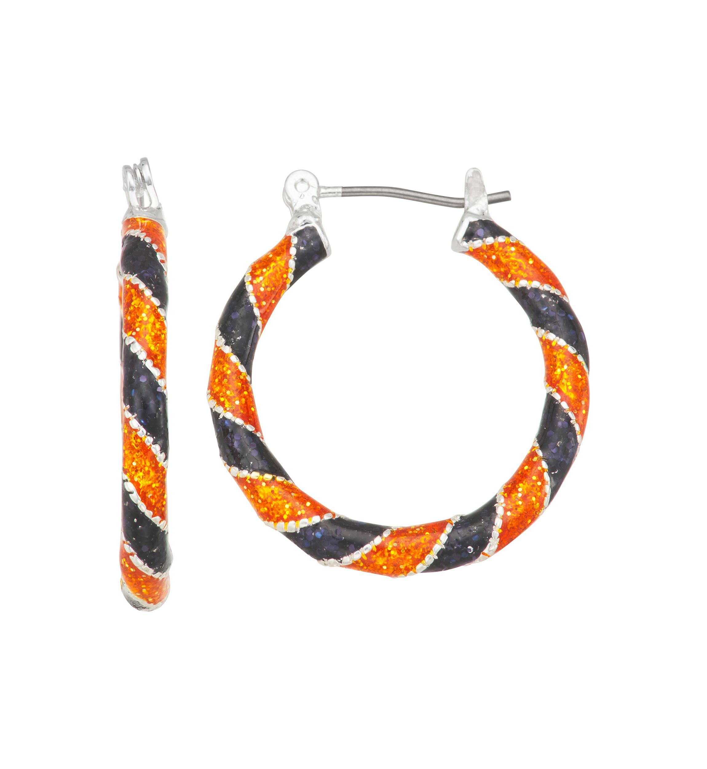 Womens Silver Tone Orange Hoop Earrings