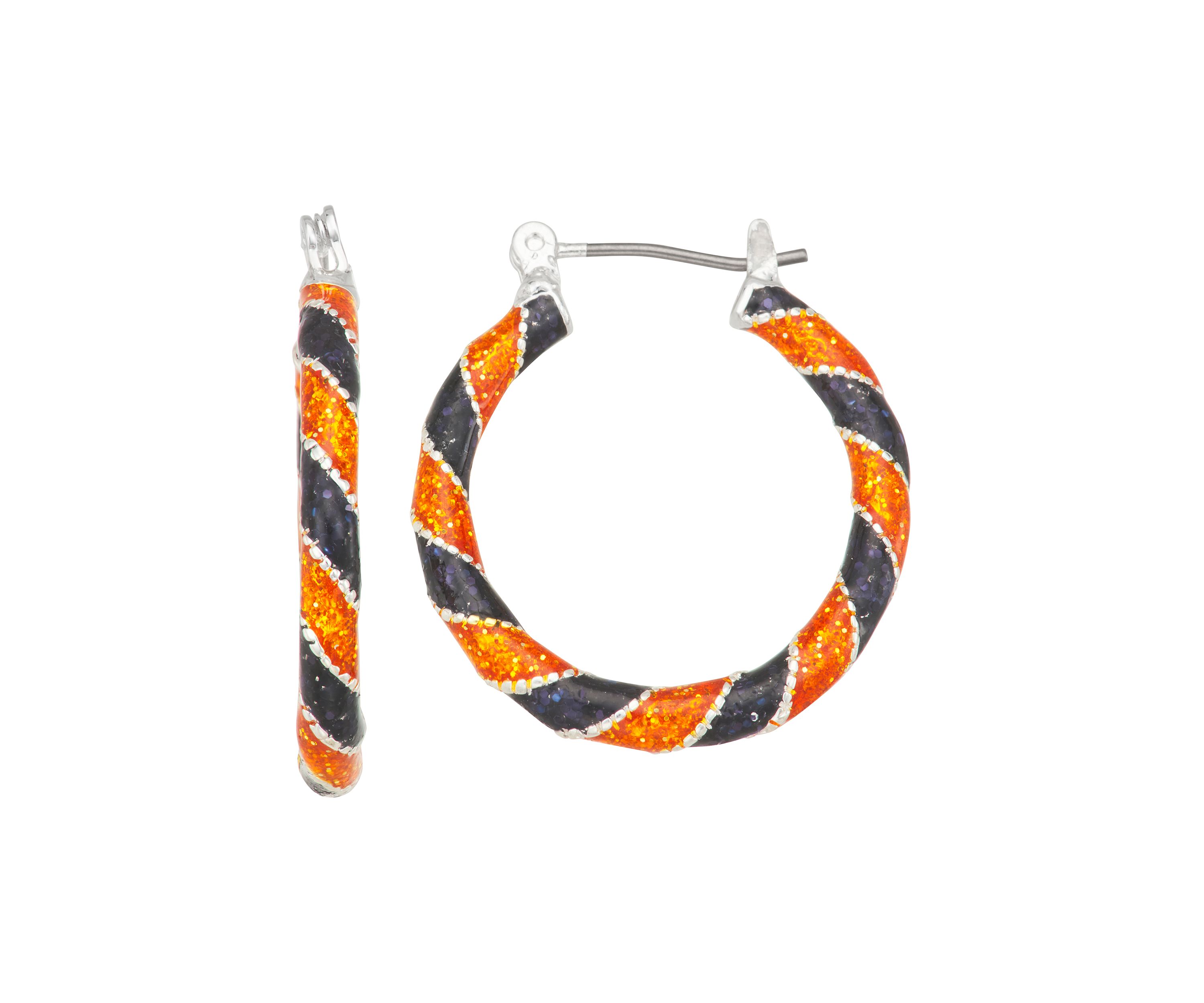 Womens Silver Tone Orange Hoop Earrings