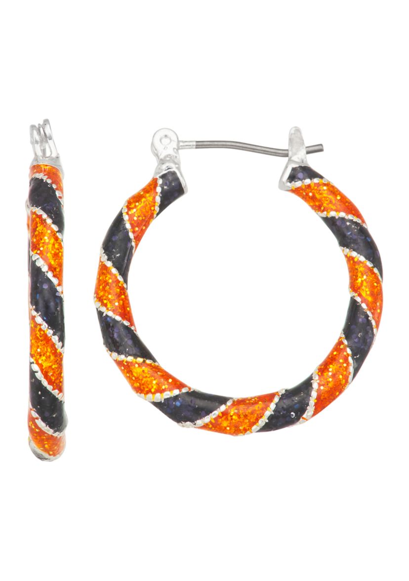 Womens Silver Tone Orange Hoop Earrings