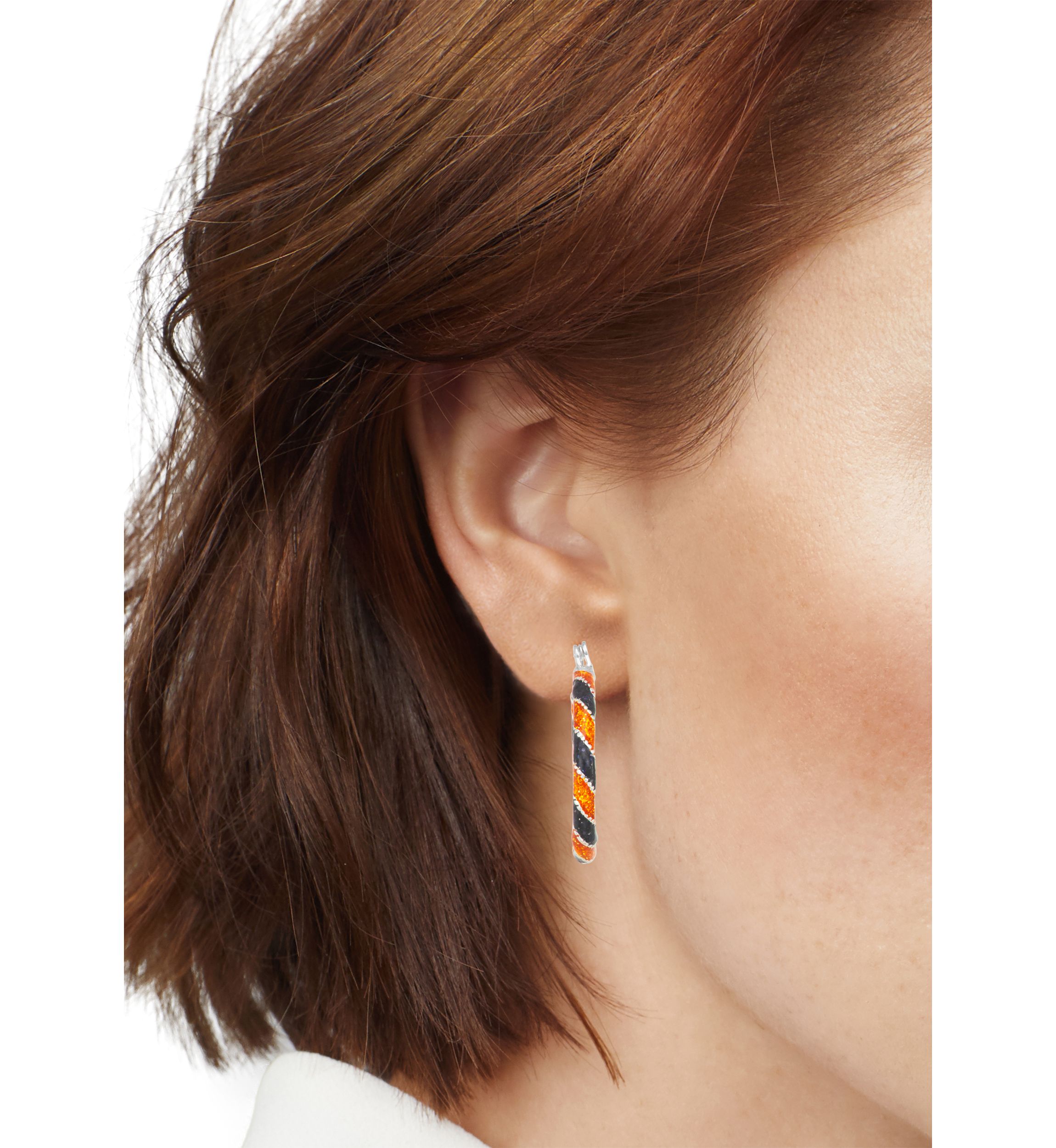 Womens Silver Tone Orange Hoop Earrings