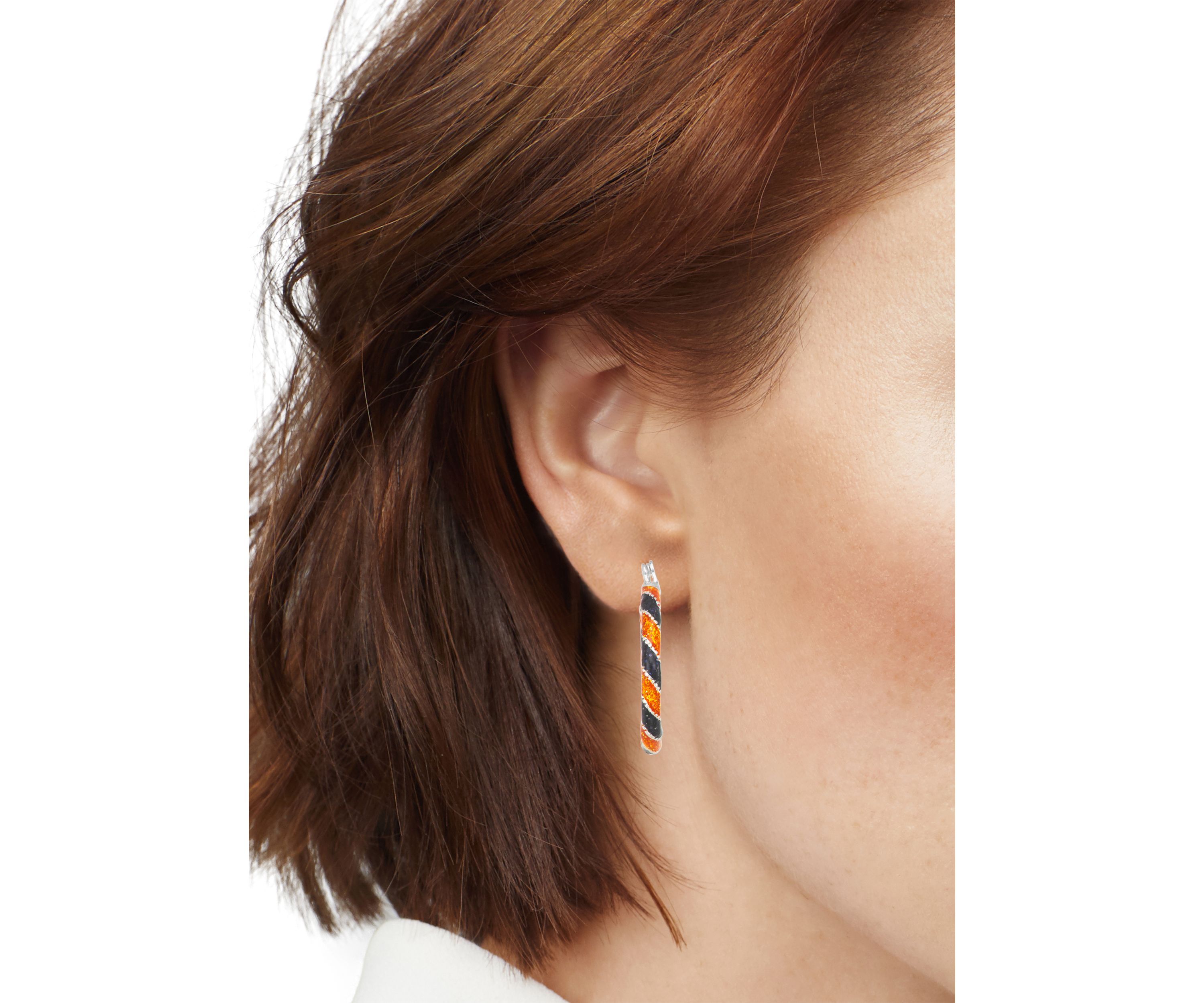 Womens Silver Tone Orange Hoop Earrings